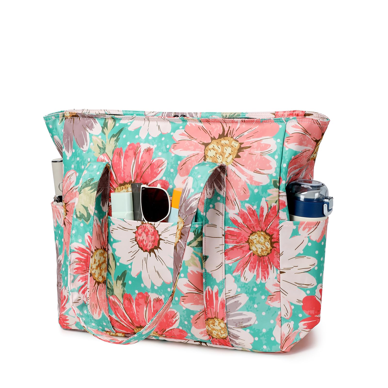 **Octsky Large Waterproof Beach Tote Bag for Women - Sandproof with Dual Zipper & Wet Pocket - 3 Exterior Pockets - Perfect for Pool, Travel & Summer Outings**
