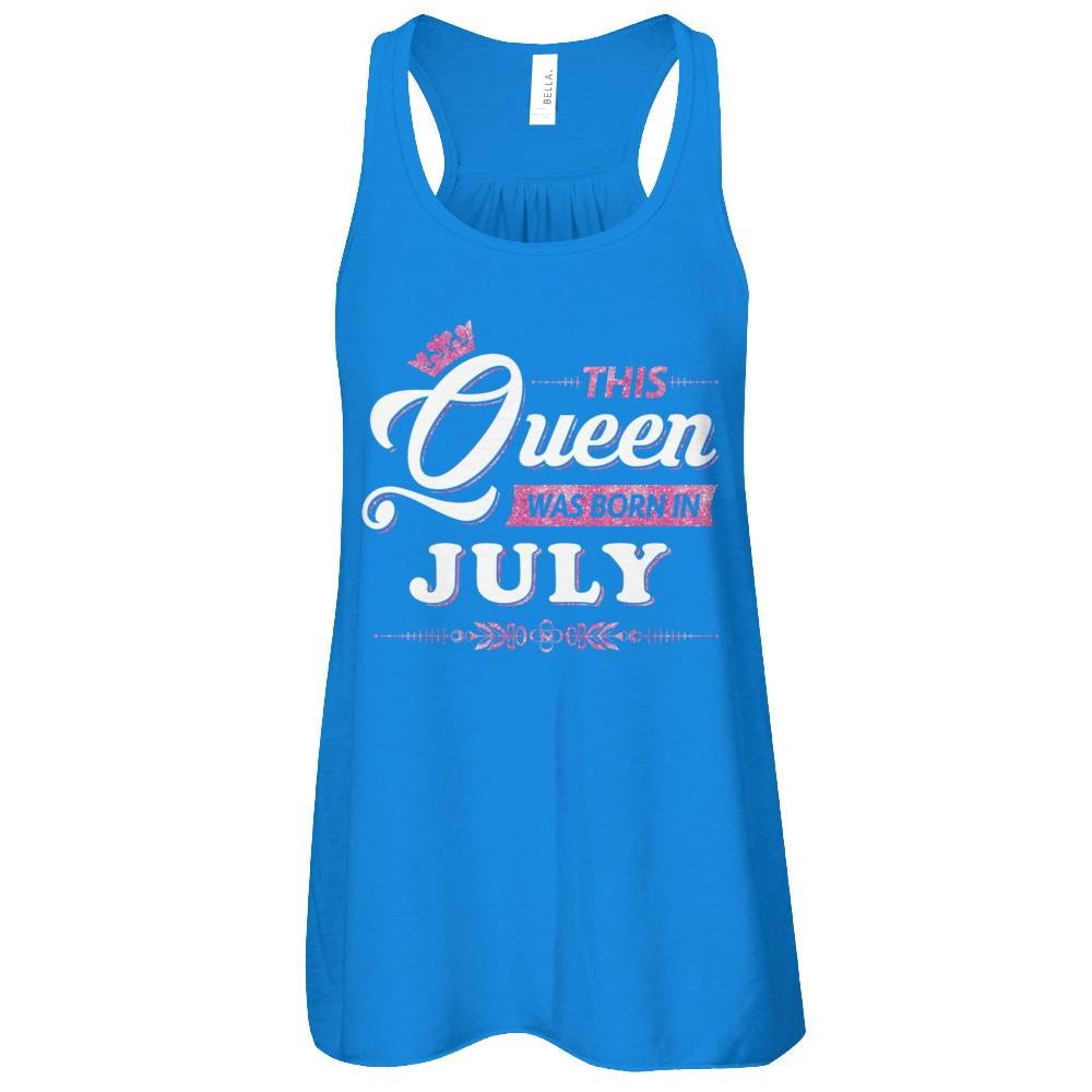 TeesCentury Women's July Queen Birthday Flowy Racerback Tank Top - Perfect for Summer Outfits, Beach Wear & Casual Fashion