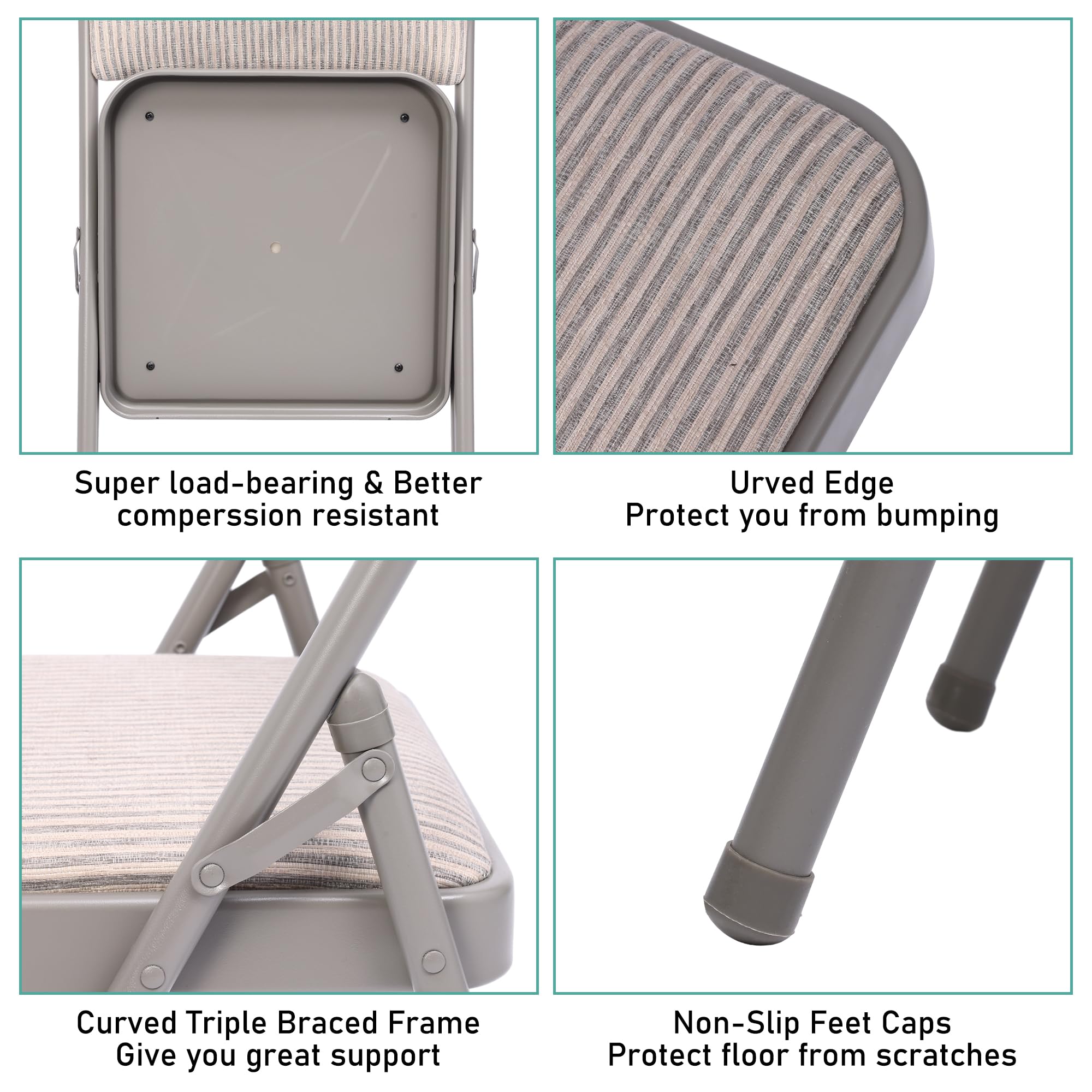 6 Pack Grey Folding Chairs with Padded Seat & Back - Stackable Fabric Dining Chairs for Home, Office, Wedding, Party | Indoor & Outdoor Use - Portable Commercial Event Chairs for Banquet, Picnic, Camping & More