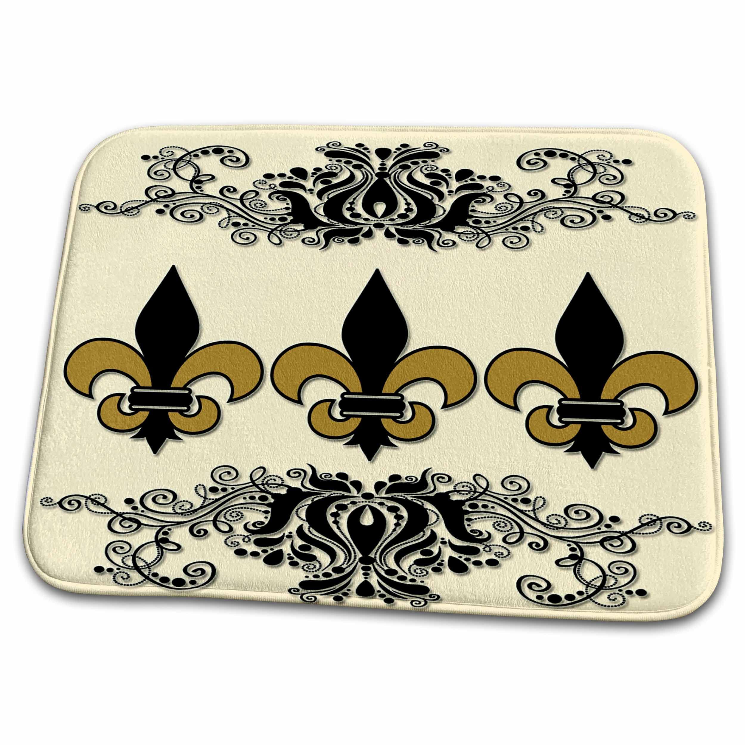 Premium Fleur De Lis Dish Drying Mat - Absorbent French Decor Kitchen Towel in Beige & Black - Perfect for Countertop Protection, Drying Dishes & Stylish Kitchen Decor
