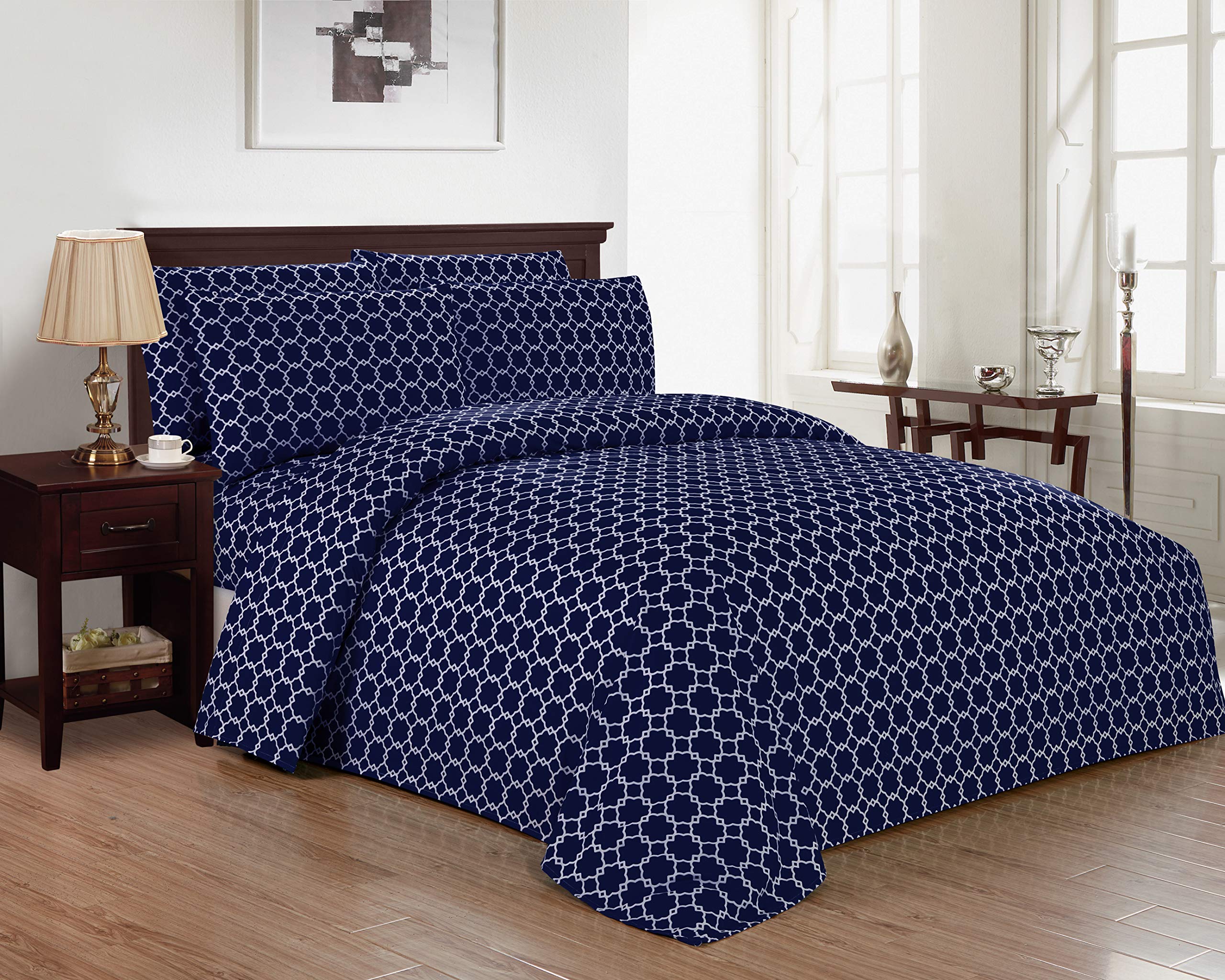 Kensie Calvin Luxury Bed Sheet Set - Soft 100% Cotton Sheets for Full, Queen & King Size Beds - Navy Blue - Perfect for Home, Hotel & Airbnb Comfort