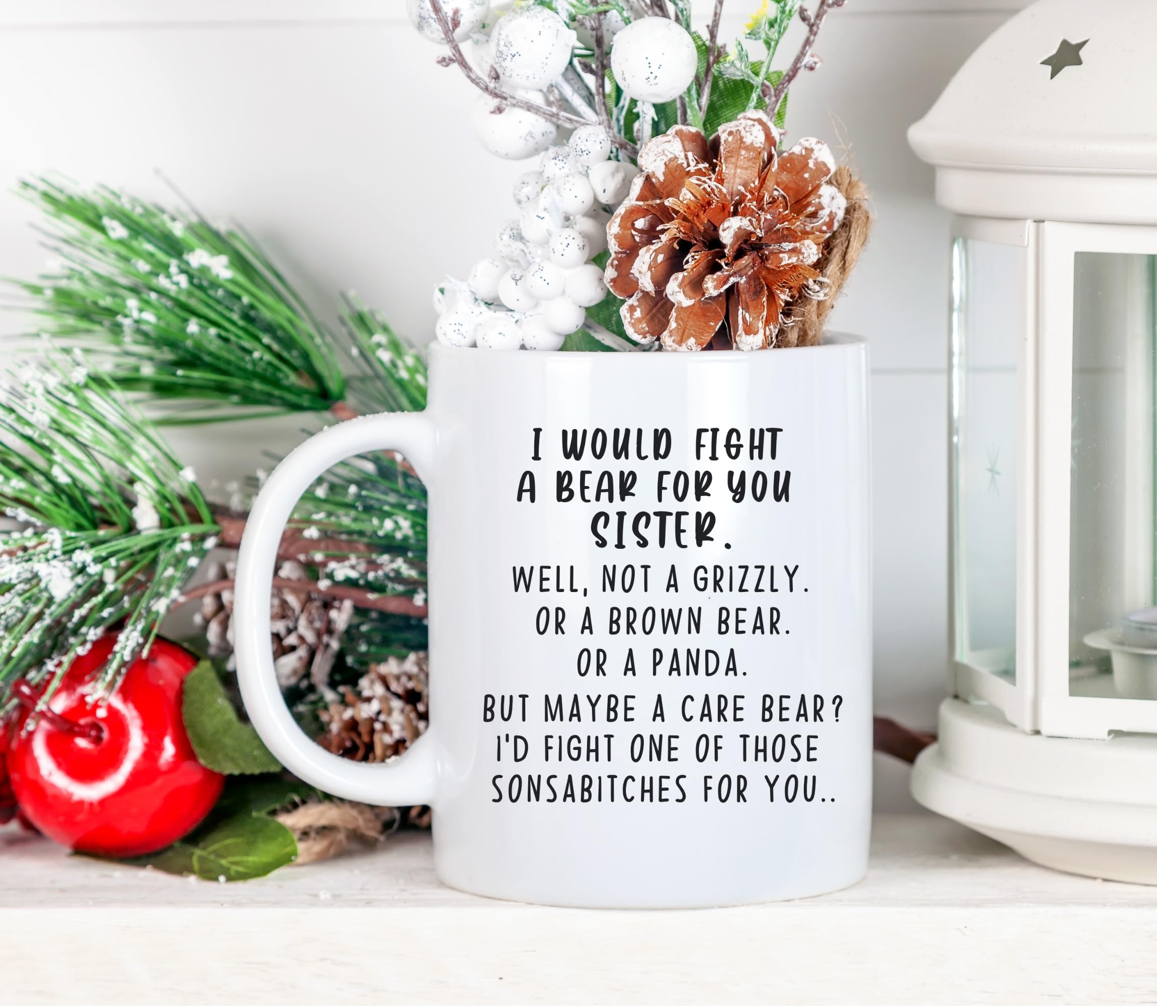 Funny 'Fight Bear For Sister' Novelty Coffee Mug - Perfect Gag Gift for Sisters, Step Sisters & Sisters-in-Law - Great for Christmas, Birthday, Anniversary & Mother's Day - Enjoy Your Morning Coffee with Laughter