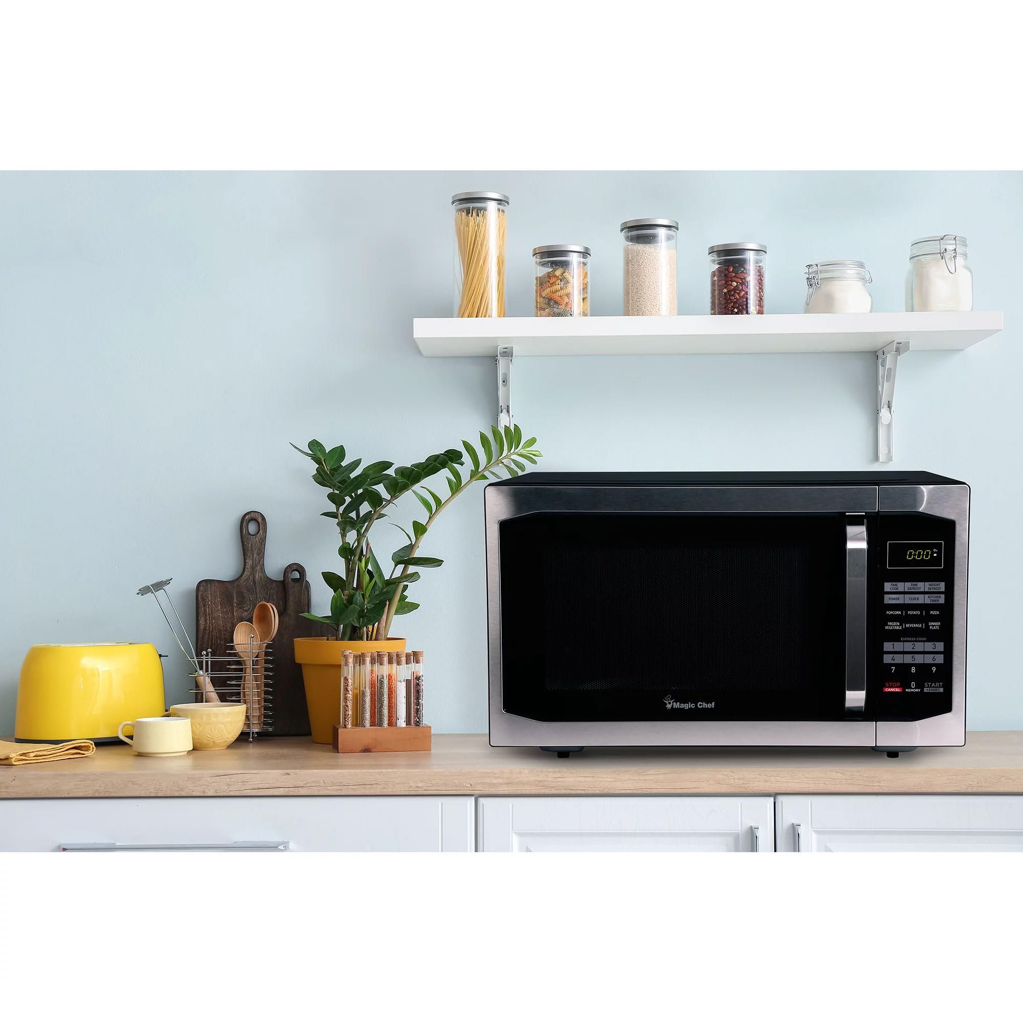 Magic Chef Countertop Microwave Oven - 1100W, 1.6 Cu Ft, Compact & Space-Saving Design, Stainless Steel - Perfect for Small Kitchens, Dorms, Offices & RVs