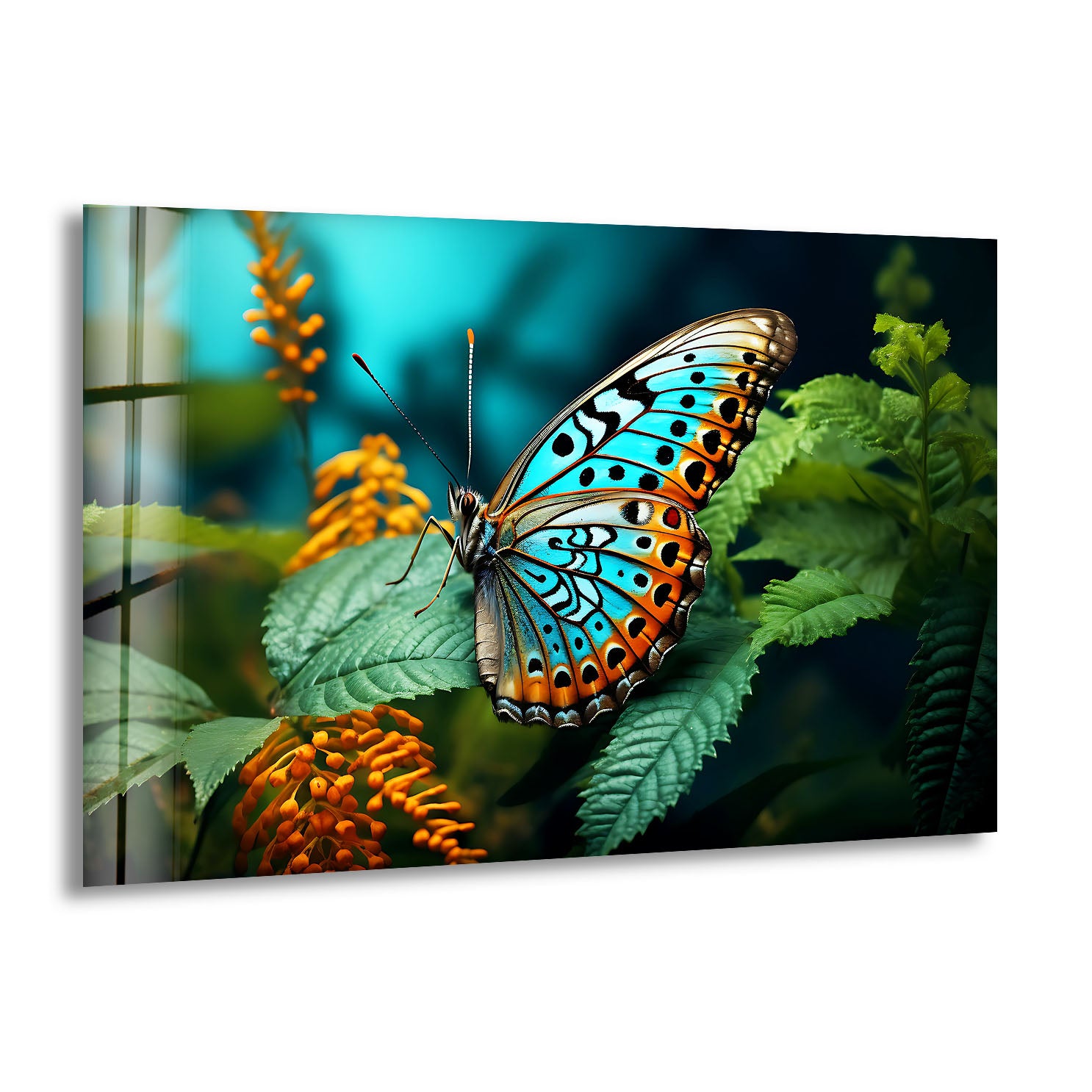 Blue Monarch Glass Wall Art - Vibrant Butterfly on Leaf Print | Elegant Home Decor for Living Room, Bedroom & Office | Perfect Gift for Nature Lovers