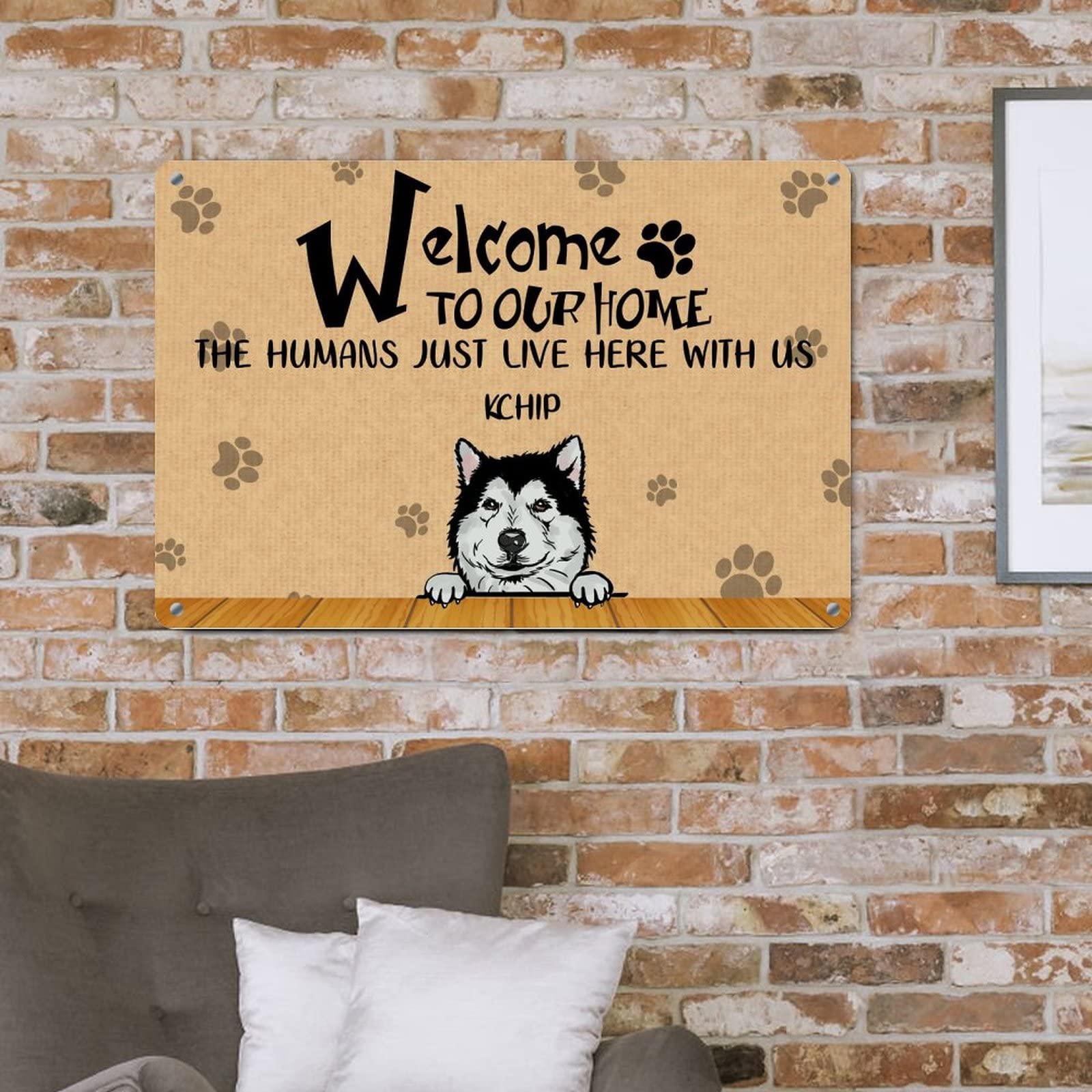 Custom Siberian Husky Dog Name Metal Sign - Funny Welcome Plaque for Pet Owners | Distressed Metal Wall Decor for Front Door | Perfect Gift for Dog Moms & Pet Lovers | Home Entryway Decor & Dog-Themed Housewarming Present