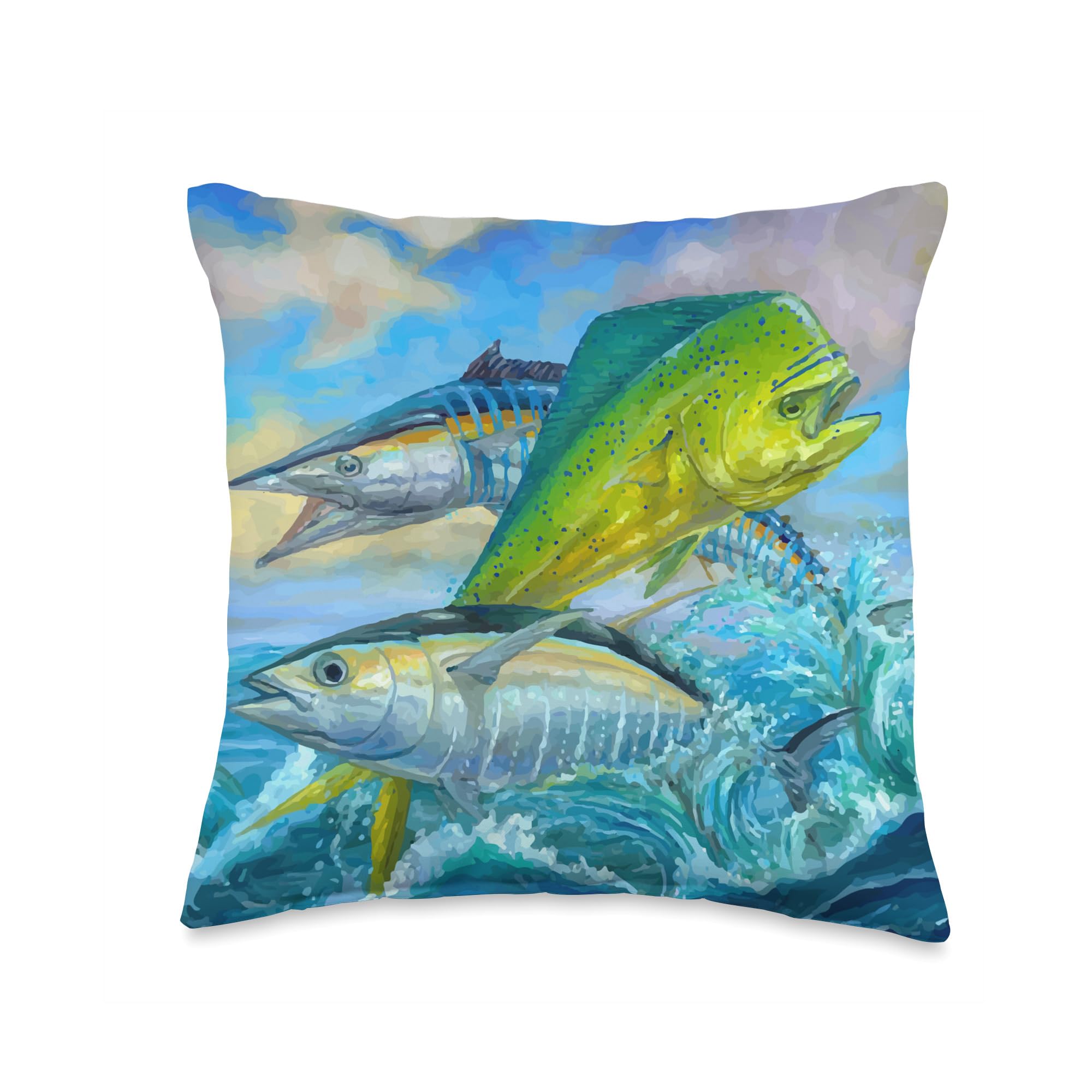 Stylish Mahi Mahi Fish Design Throw Pillow - Perfect for Home Decor, Living Room, Bedroom & Office - Soft Decorative Cushion for Fishing Enthusiasts