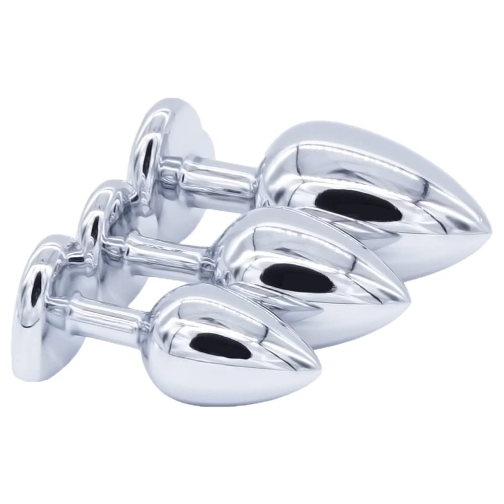 3-Piece Metal Anal Plug Trainer Kit with Heart-Shaped Jewelry - Beginner to Advanced Unisex Sex Toy for Valentine's & Birthday Gifts - Deep Purple - Perfect for Couples Play, BDSM, and Solo Exploration