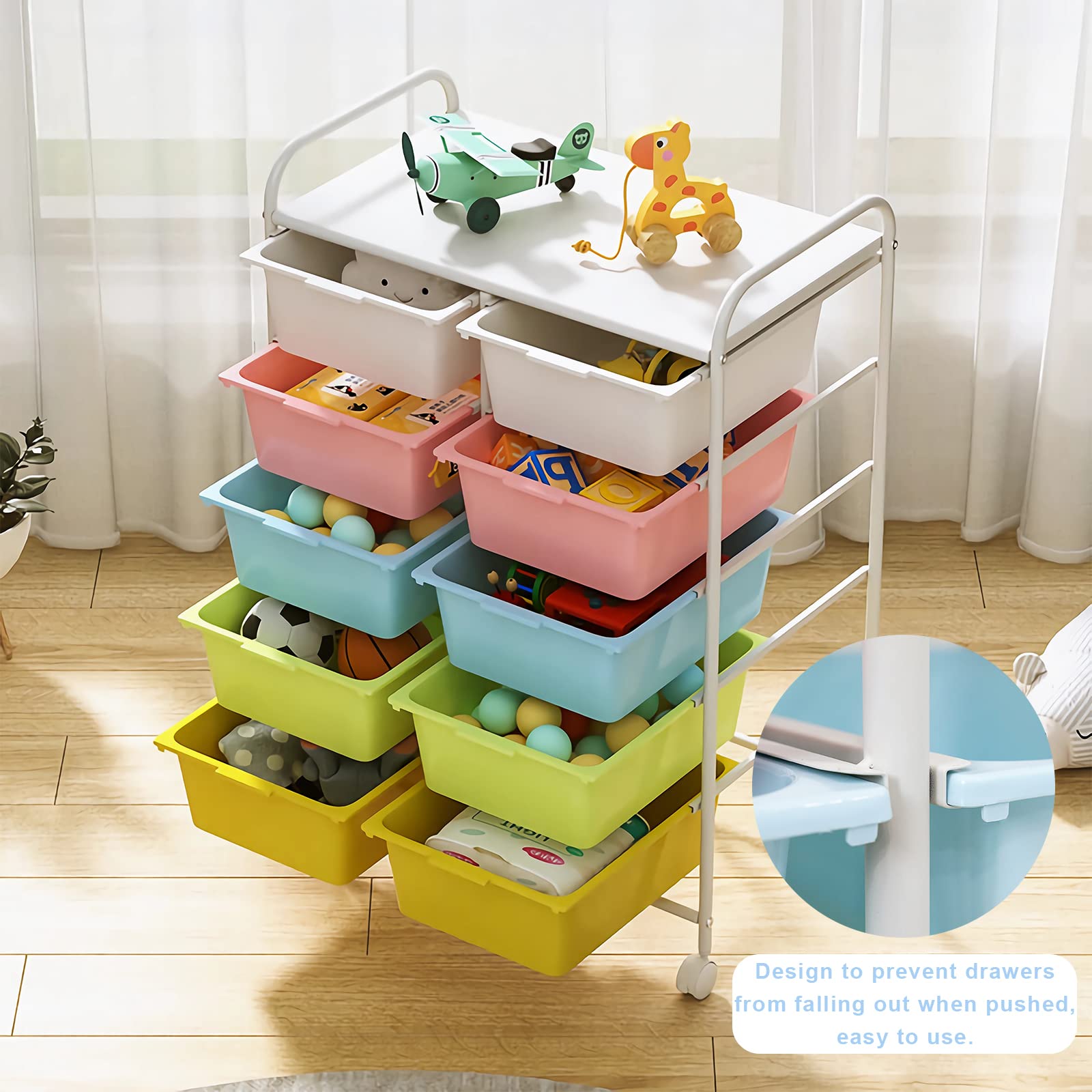 10-Drawer Rolling Storage Cart with Wheels - Plastic & Metal Frame Utility Cart for Home, Office, School - Multipurpose Organizer for Art Supplies, Crafts, Stationery - Ideal for Classroom, Studio, Dorm Room Organization