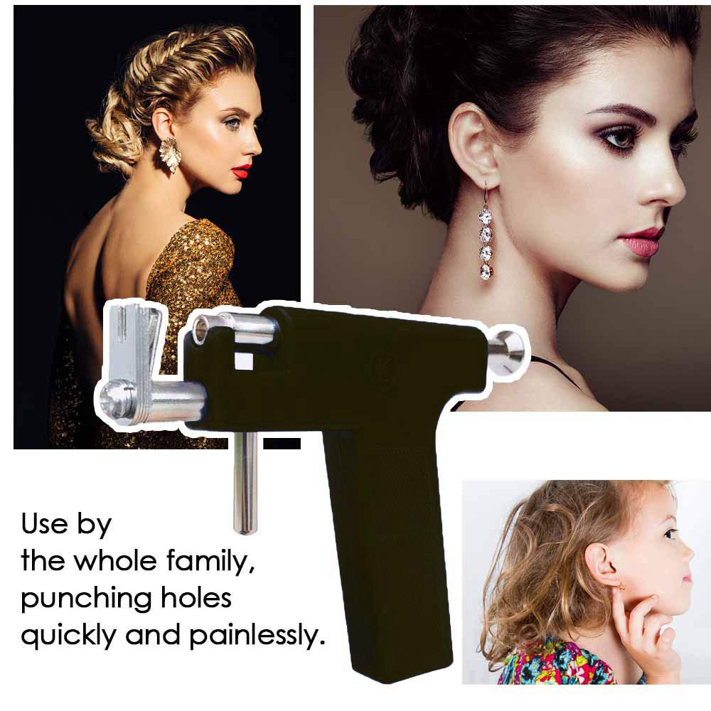 98-Piece Professional Ear Piercing Gun Kit with Stainless Steel Studs & Silicone Backs - Painless Ear Piercing Tool Set for Home or Salon Use (Black)