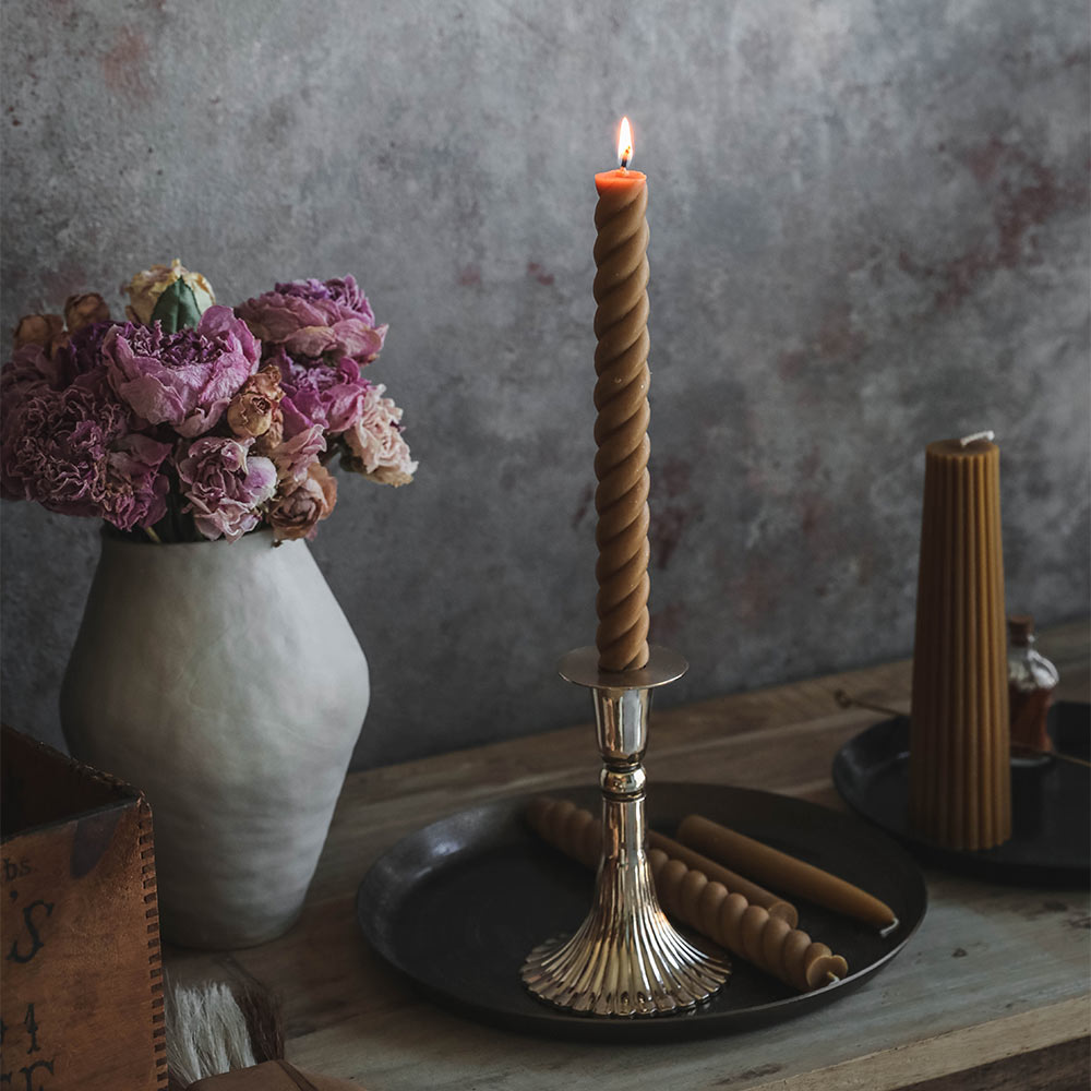 Natural Beeswax Rope Taper Candles Set - Handmade Pure Beeswax Candles for Home Decor, Wedding, Romantic Dinner & Meditation - 12-Pack Eco-Friendly Dripless Candles
