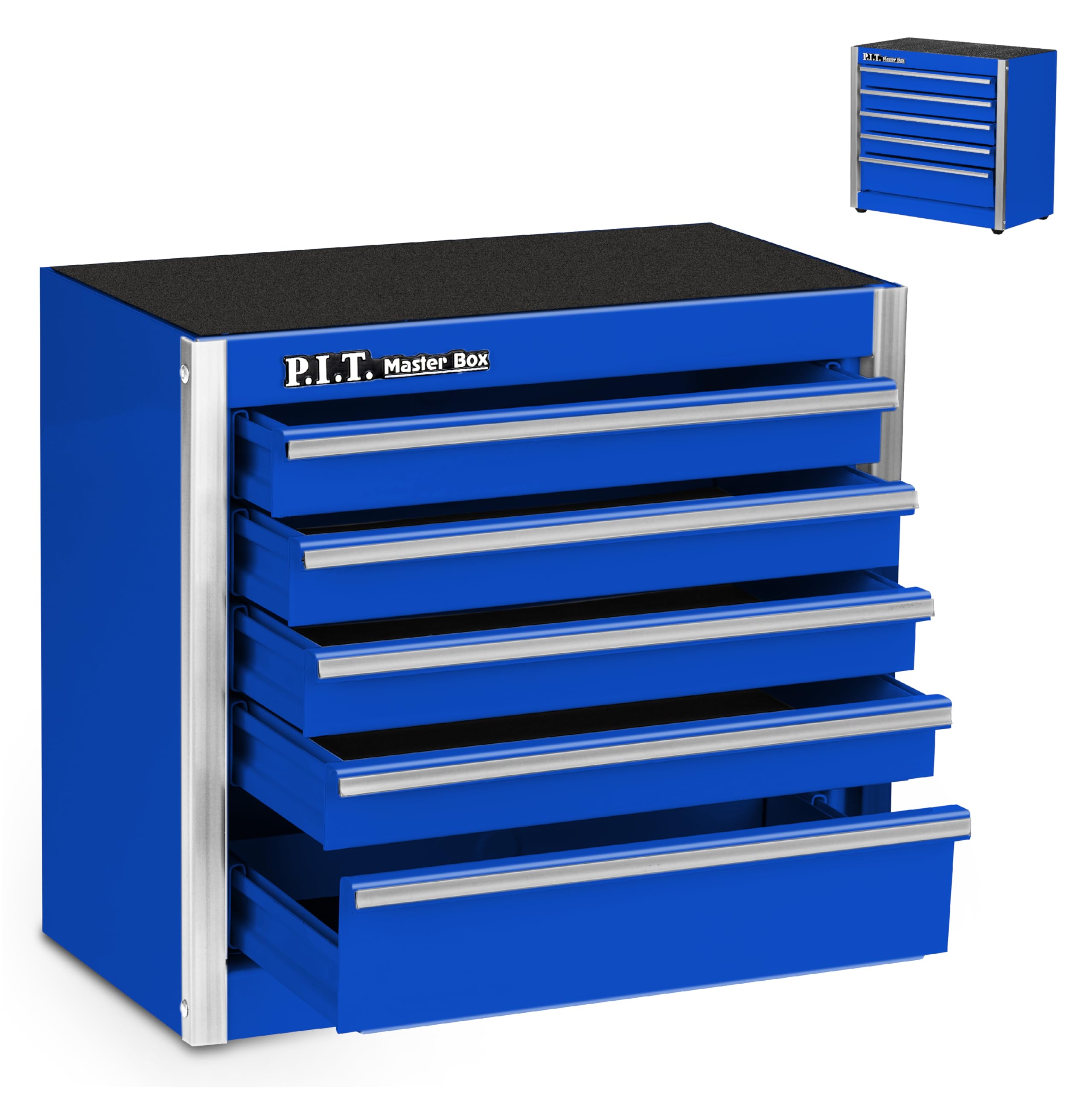 P.I.T. Mini Blue 5-Drawer Steel Tool Box - Portable Stackable Tool Storage Case with Liner for Home DIY, Garage & Workshop Organization - Perfect for Mechanics, Handymen & Craft Enthusiasts