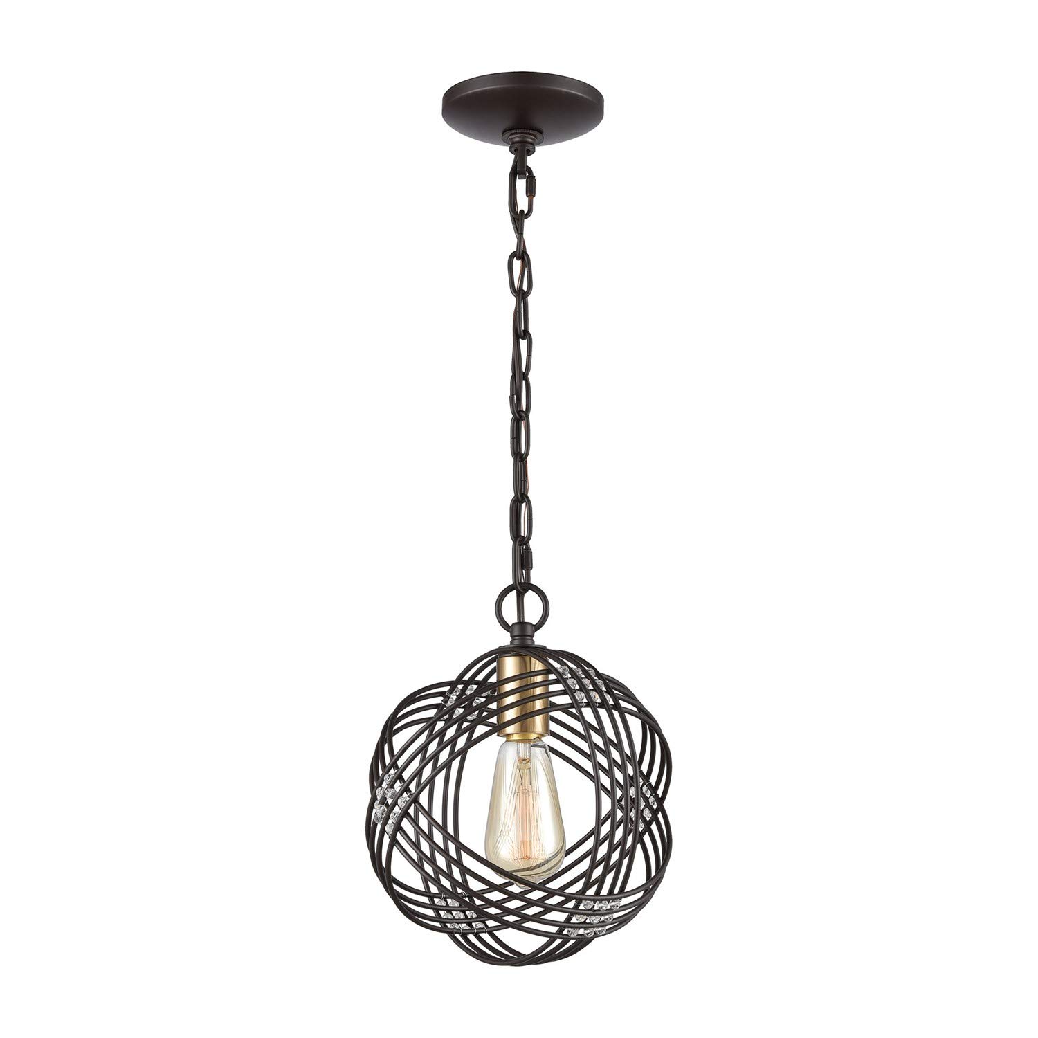 Oil Rubbed Bronze Mini Pendant Light with Clear Crystal Beads - 1-Light Modern Ceiling Fixture for Kitchen Island, Dining Room, or Entryway Lighting