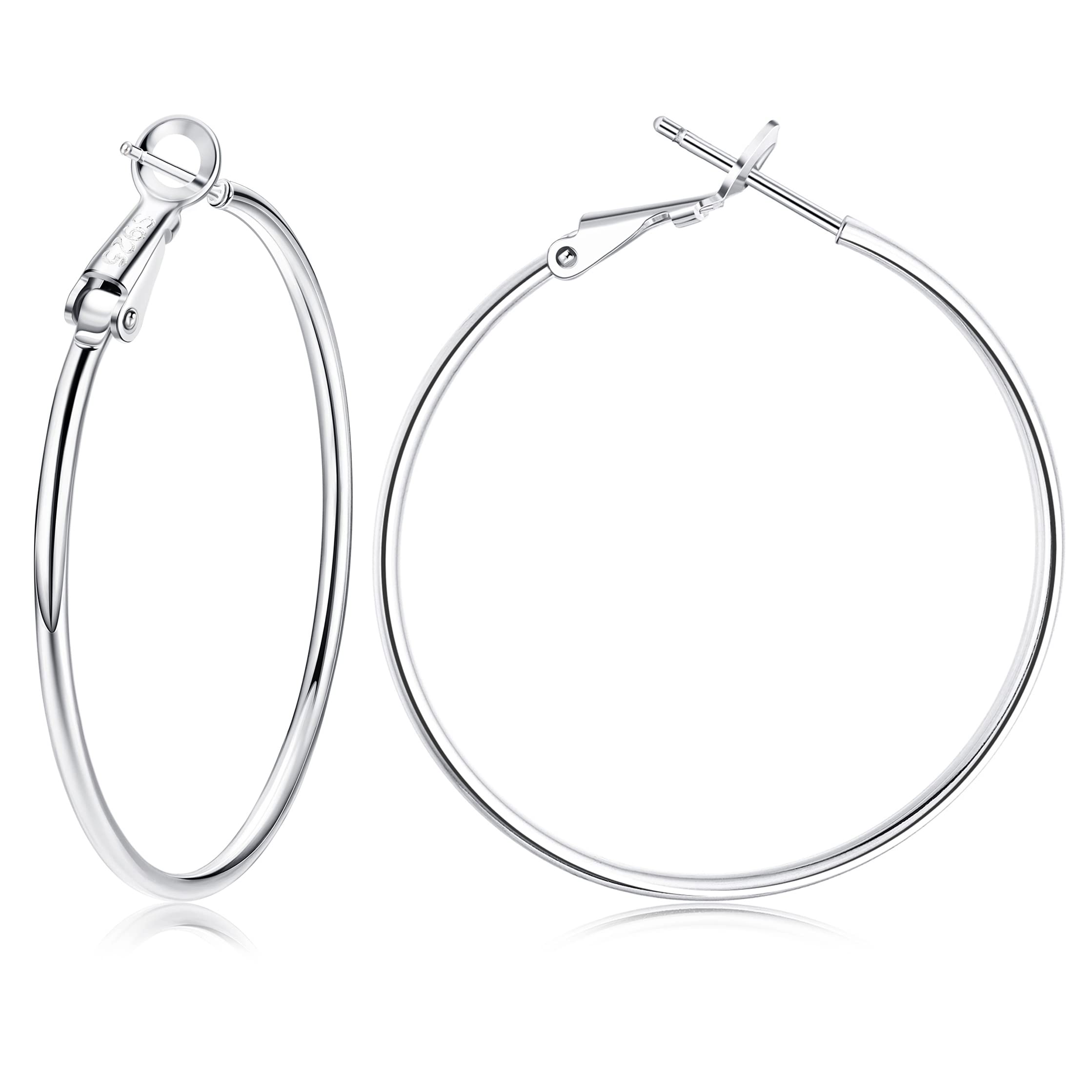 925 Sterling Silver Hoop Earrings for Women - White Gold Plated Thin Huggie Hoops | Lightweight Everyday Jewelry | Perfect for Work, Date Night & Gifts