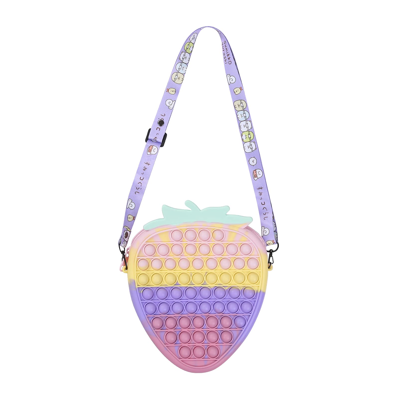 SOLILOQUY Pop Shoulder Bag - Fidget Sensory Toy for Girls & Women, Crossbody Bubble Popper Purse, Stress Relief Silicone Handbag (Strawberry, One Size) - Perfect for Anxiety Relief, ADHD Focus & Sensory Play at School, Work or Travel