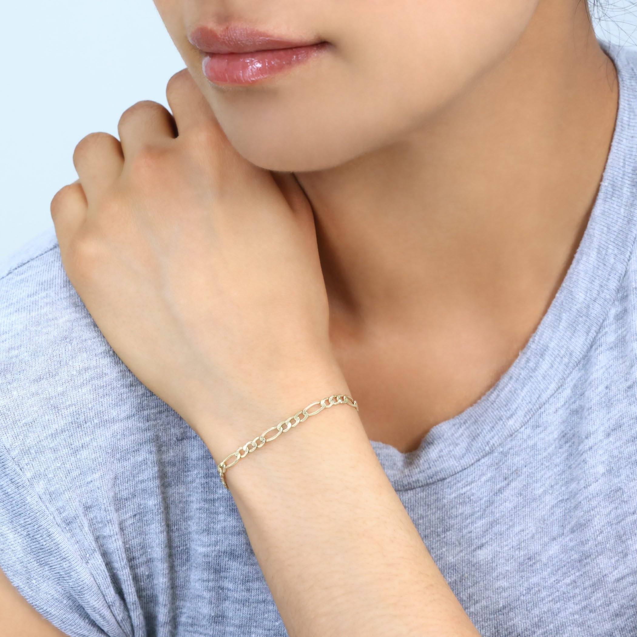 10k Real Yellow Gold Figaro Link Chain Bracelet or Anklet (7