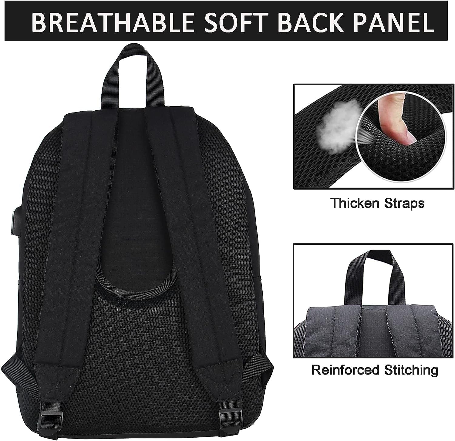 SUPACOOL Lightweight Laptop Backpack for Men & Women - College Bookbag with USB Charging Port - Durable School Backpack for Students - Perfect for Travel, Work & Daily Commute (Black)