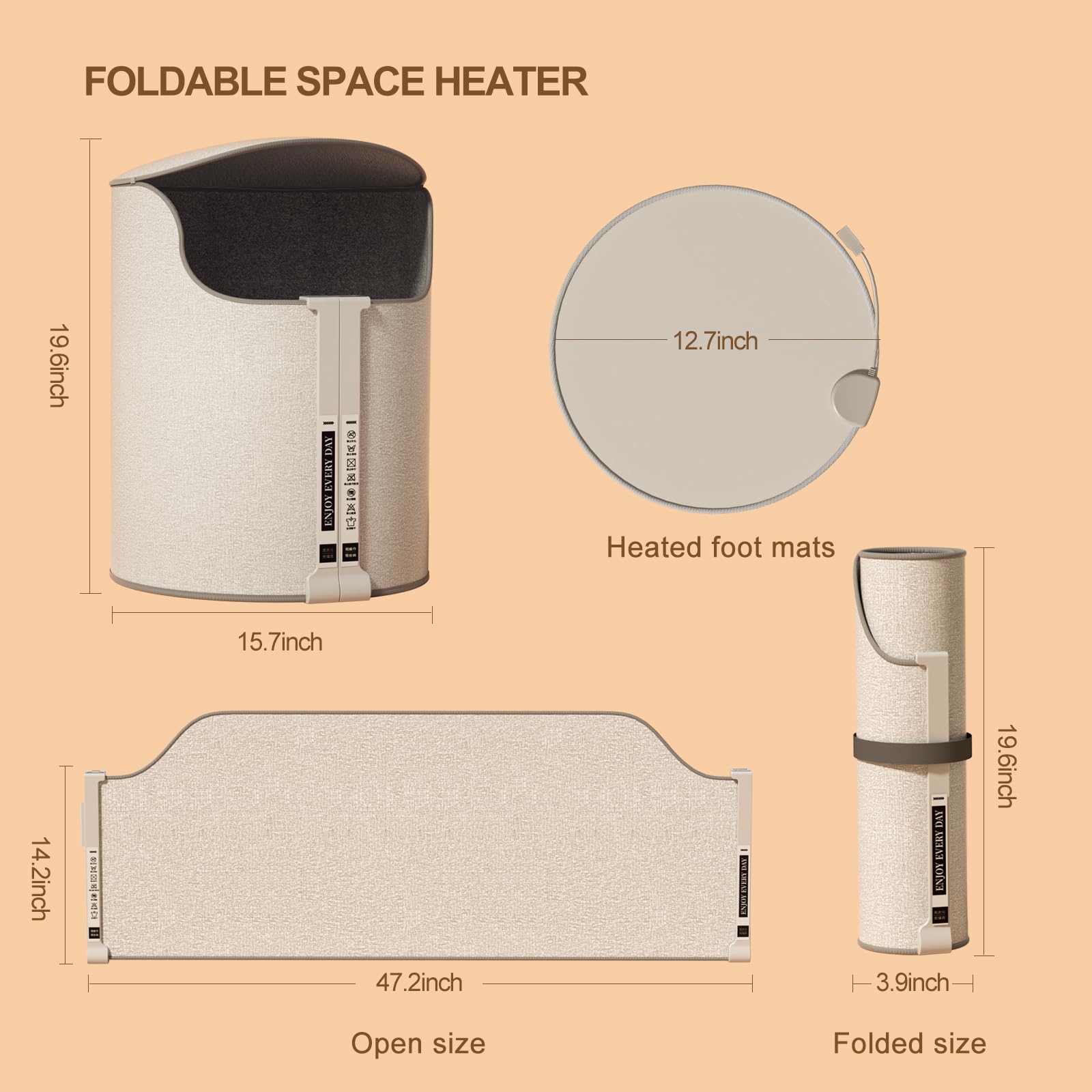Under Desk Foot Warmer Heater for Office & Home - Foldable Space Heater with Adjustable Temperature, Timer & Auto Shut Off - Quiet Energy Efficient Indoor Heating for Winter Work & Relaxation