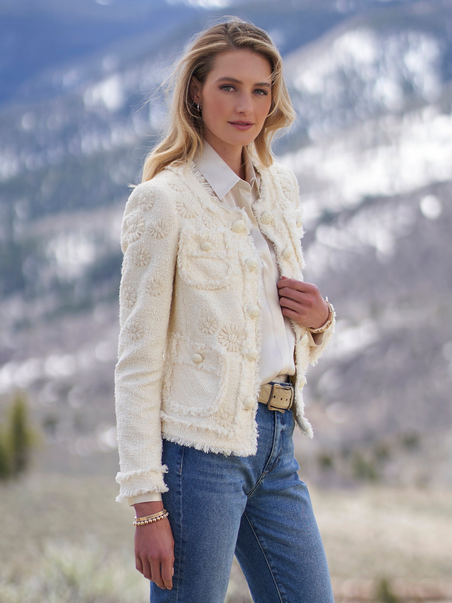 Michon Embroidered Tweed Jacket for Women - Classic Vintage Style Blazer with Floral Embroidery - Perfect for Office, Wedding & Formal Occasions