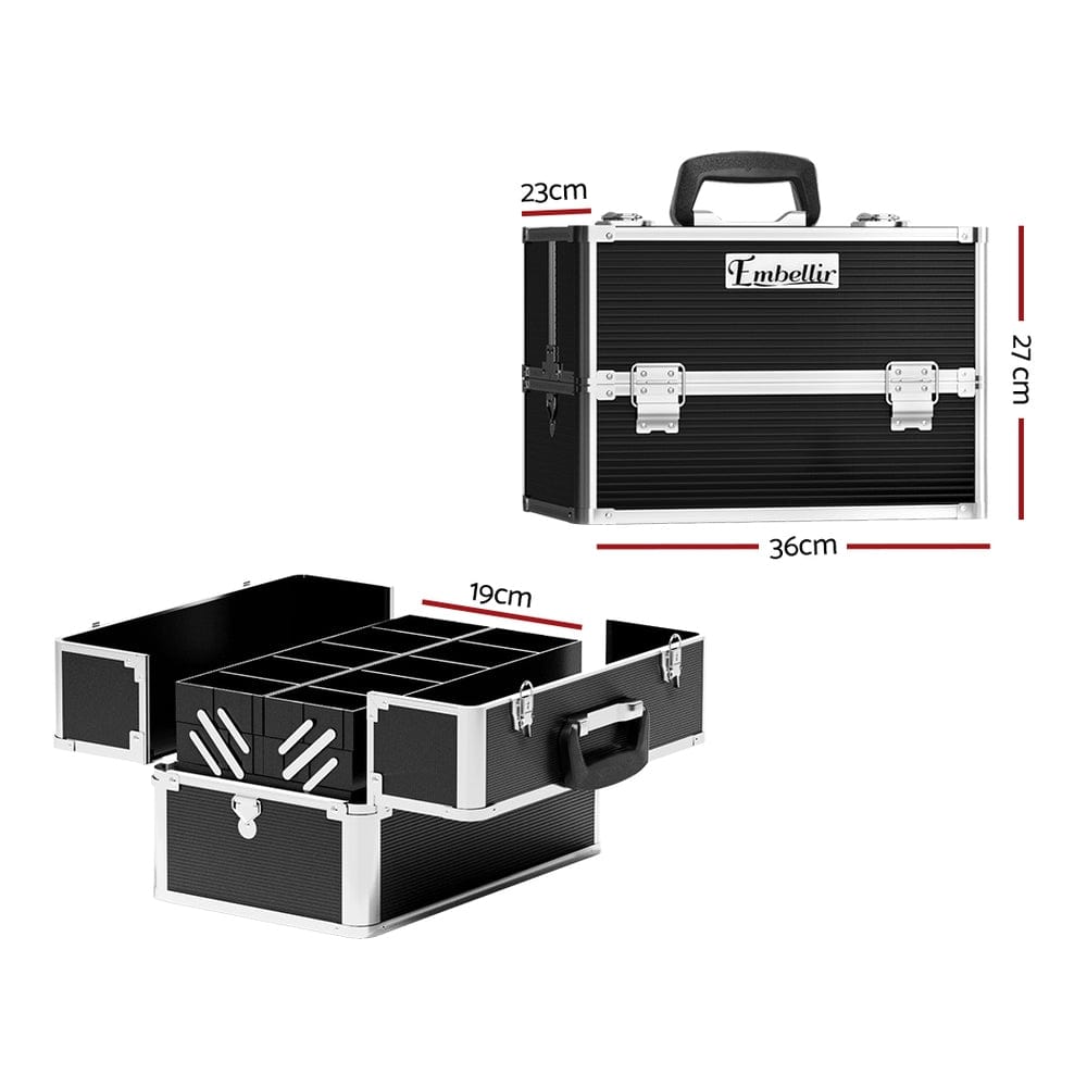 Embellir Portable Cosmetic Beauty Makeup Case - Black | Travel Makeup Organizer for Women | Perfect for Home, Travel & Professional Use