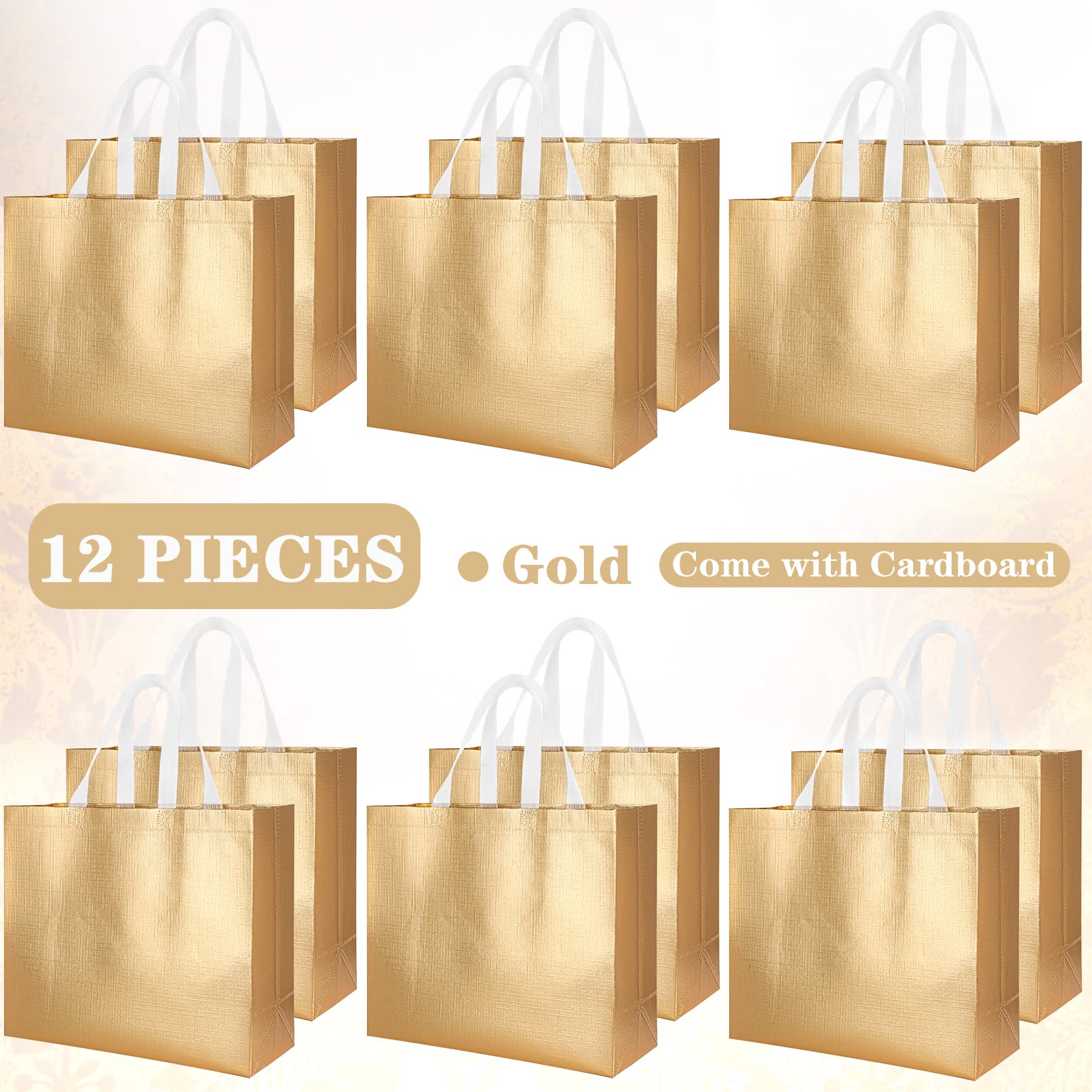 12-Piece Reusable Gift Bags Set - Glossy Tote Bags with Handles, Eco-Friendly Non-Woven Foldable Shopping Bags for Groceries, Bridesmaid Gifts & Party Favors - Perfect for Weddings, Birthdays & Holiday Gift Wrapping
