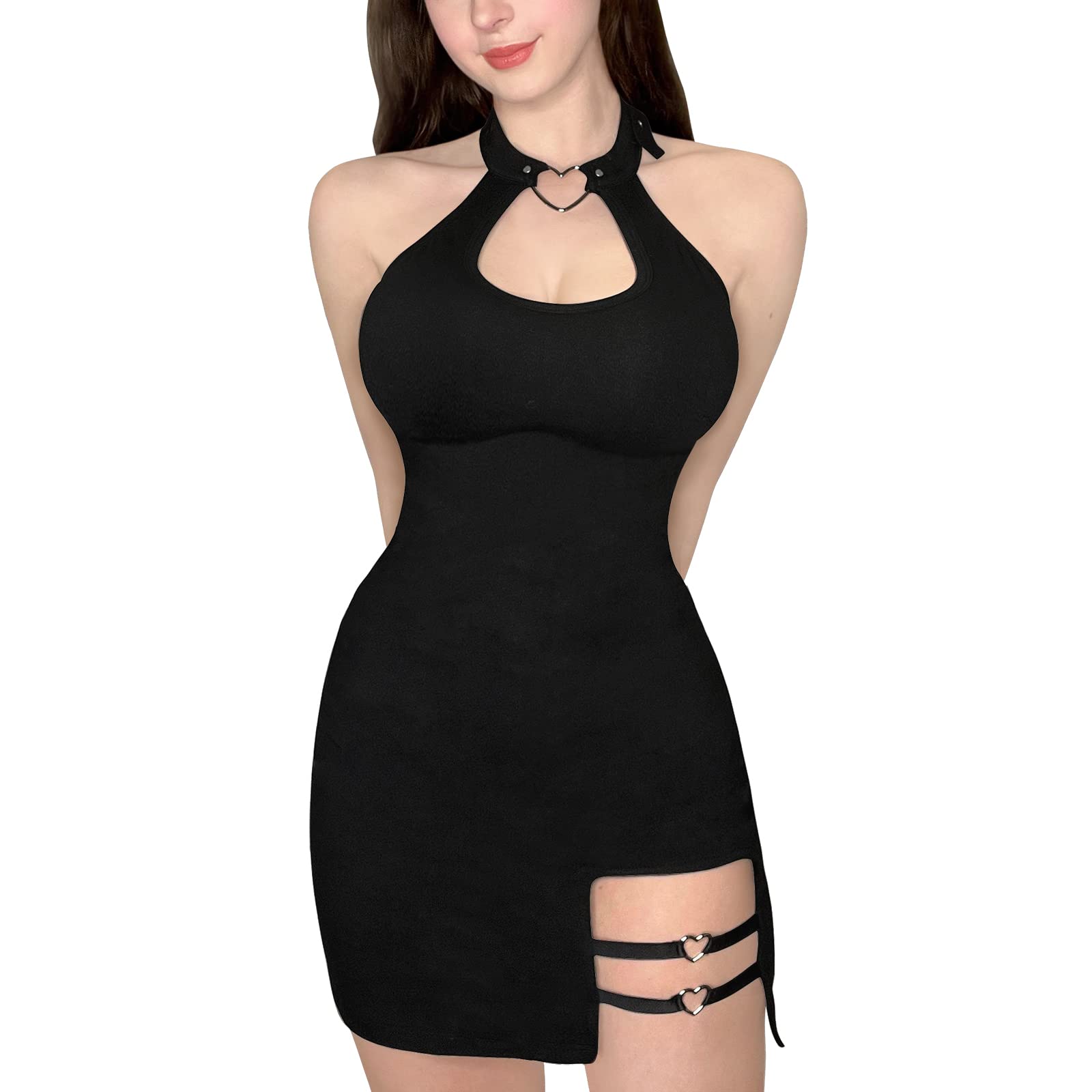 LittleForBig Women's Cotton Overall Vampy Collar Bodycon Mini Dress - Sexy Babydoll Jumpsuit Romper (Pink, XS-XXXXL) | Perfect for Cosplay, Lingerie & Nightwear