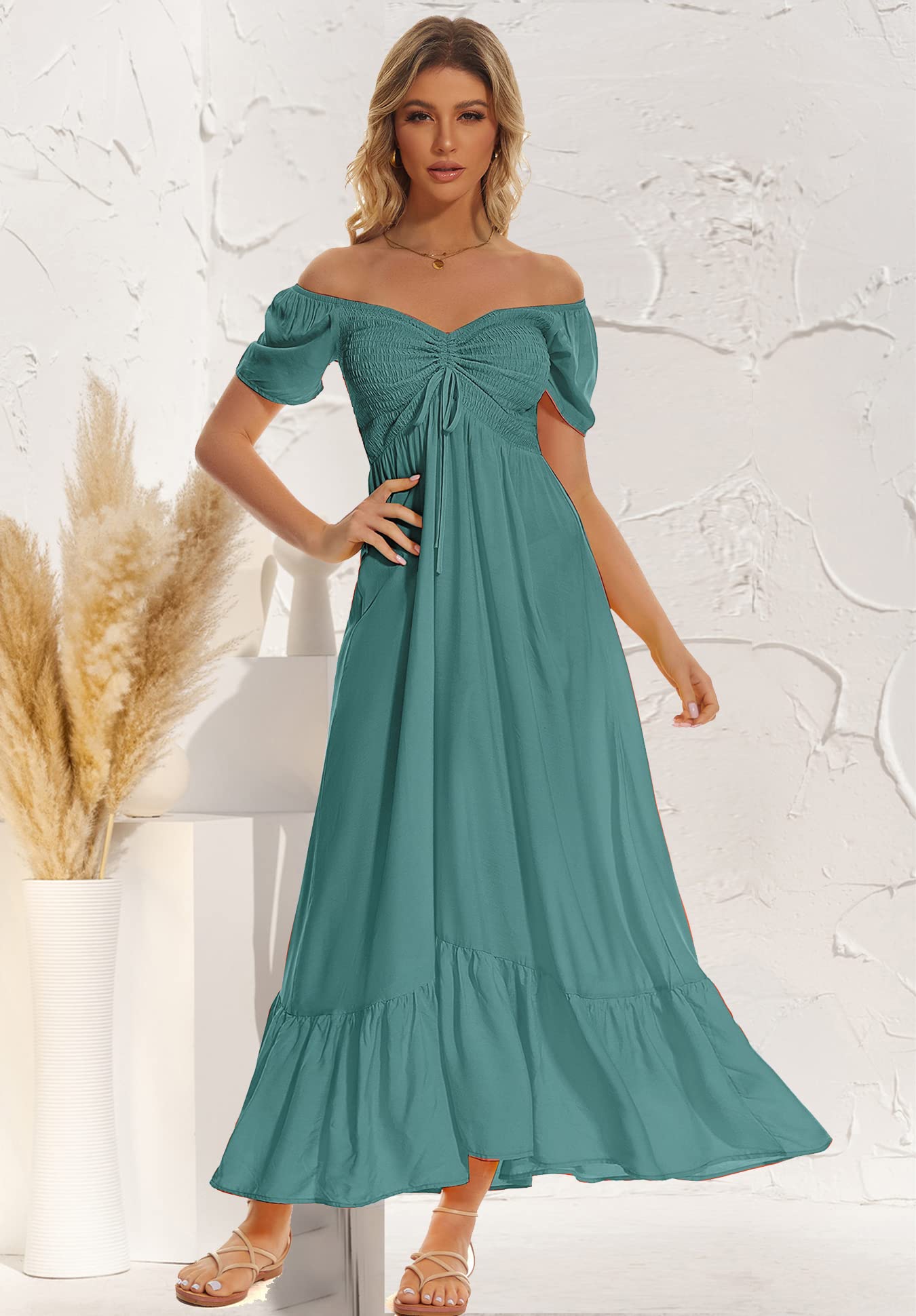 Women's Floral Maxi Dress - Short Sleeve Boho Beach Dress for Summer | Casual Flowy Long Dress for Party, Vacation & Outdoor Events