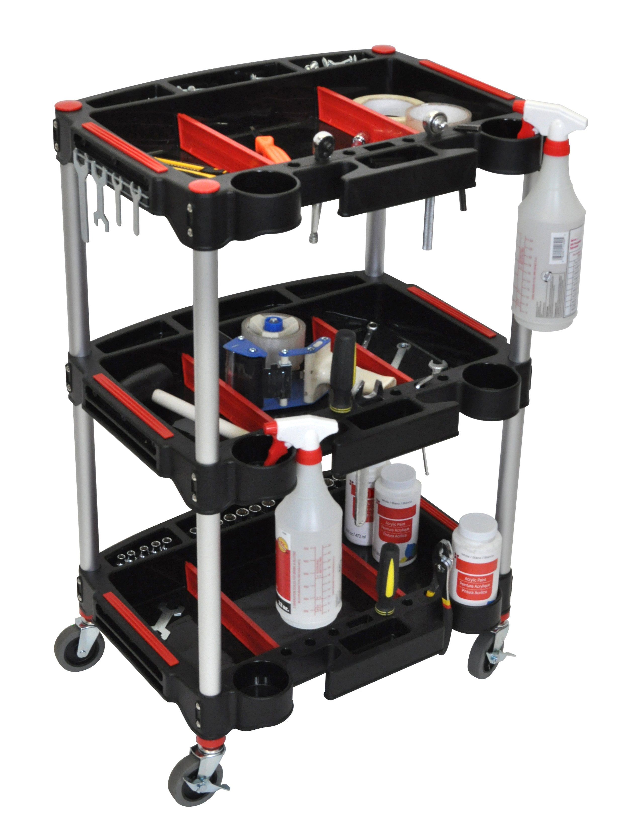 Luxor 3-Shelf Rolling Tool Cart with Locking Wheels - Heavy Duty Metal Utility Cart for Garage, Workshop, and Automotive Repair - Perfect for Organizing Tools and Equipment