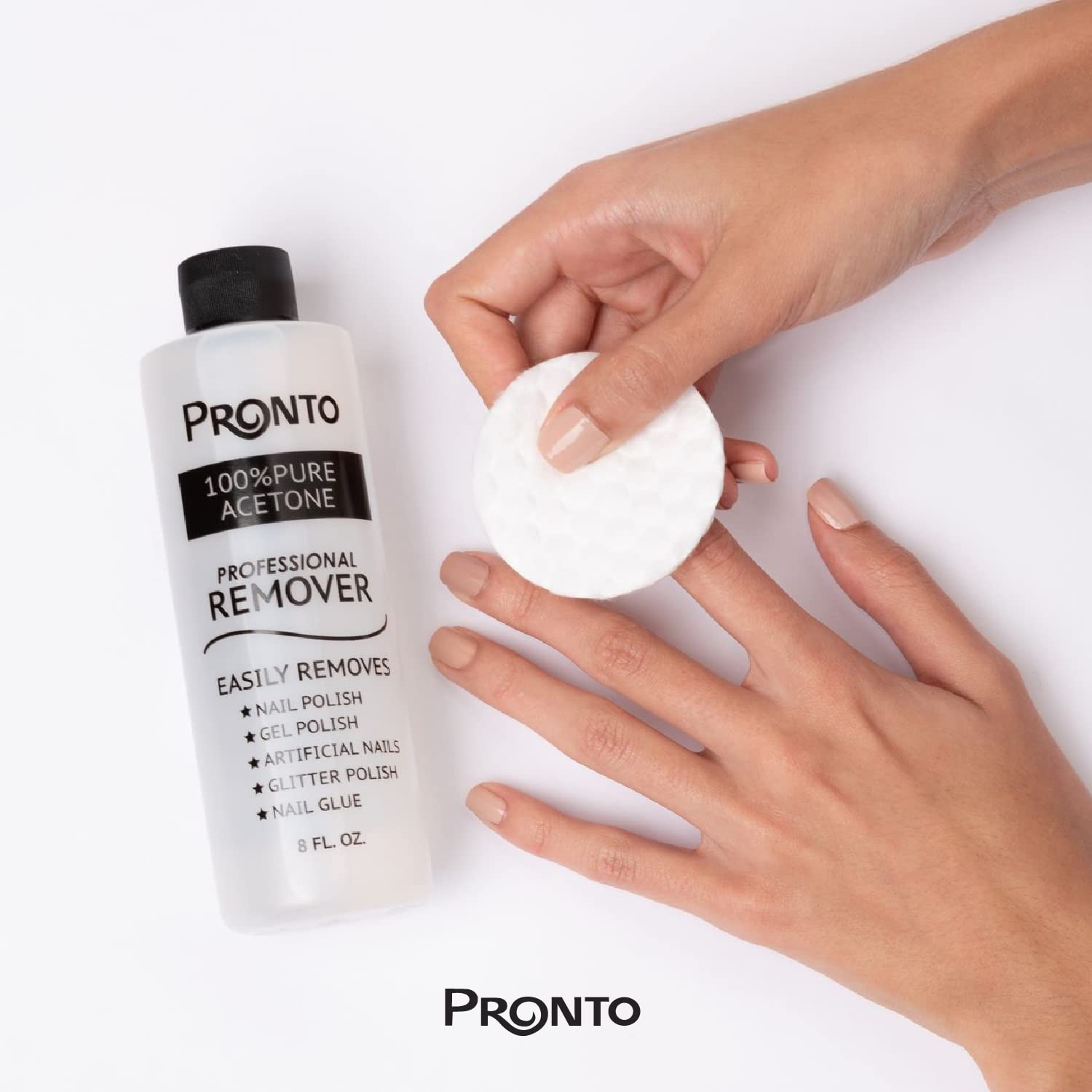 Pronto 100% Pure Acetone Gel Nail Polish Remover - 8 Fl Oz (Pack of 2) | Fast Acting Nail Polish Remover for Gel, Acrylic & Dip Nails | Professional Salon & Home Manicure Use