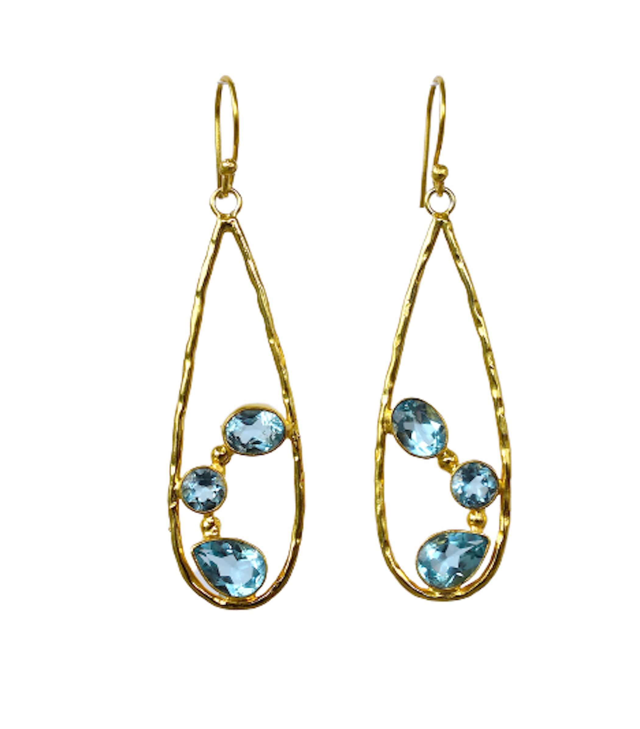 18K Gold Plated Blue Topaz Earrings for Women - November Birthstone Jewelry, Fashion Gemstone Gift for Birthday & Anniversary | VE-230 | Perfect for Parties, Weddings & Everyday Wear