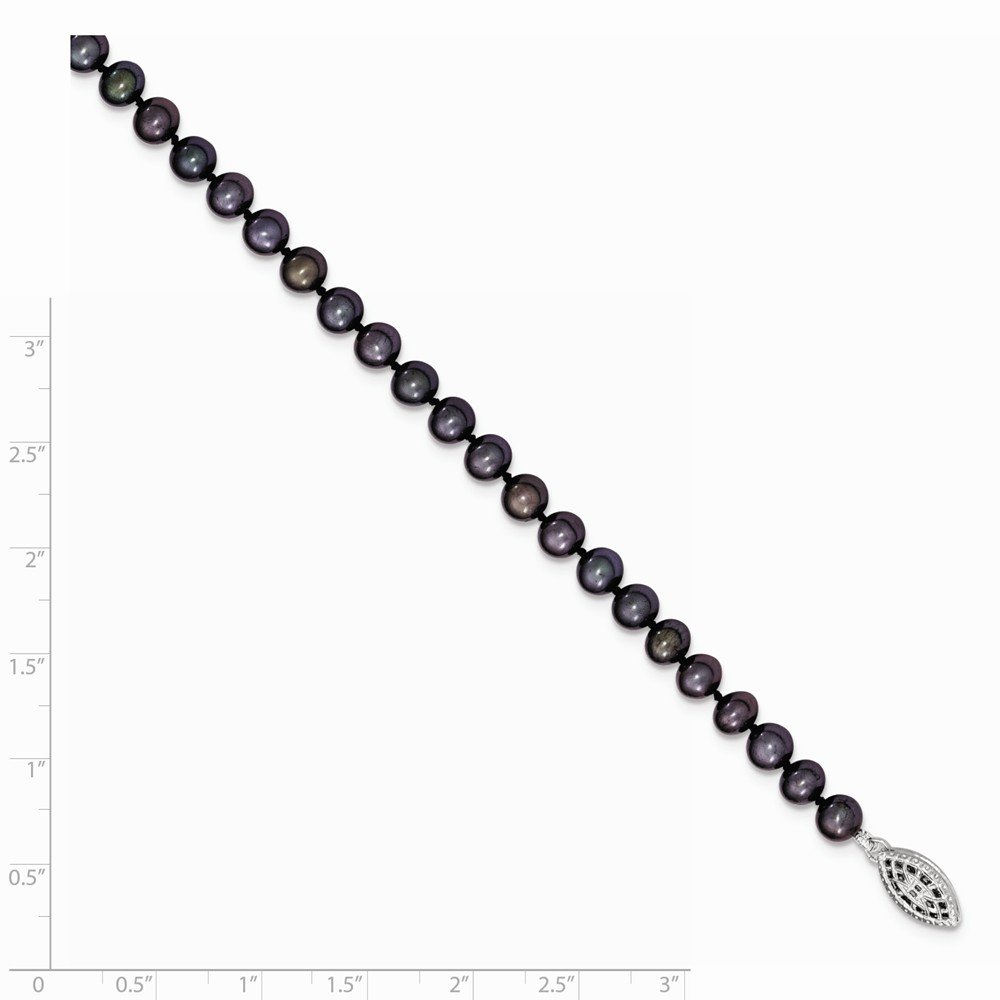 Sterling Silver Rhodium-Plated 5-6mm Black FWC Simulated Pearl Necklace Chain - Elegant Jewelry Gift for Women, Perfect for Weddings, Parties & Special Occasions