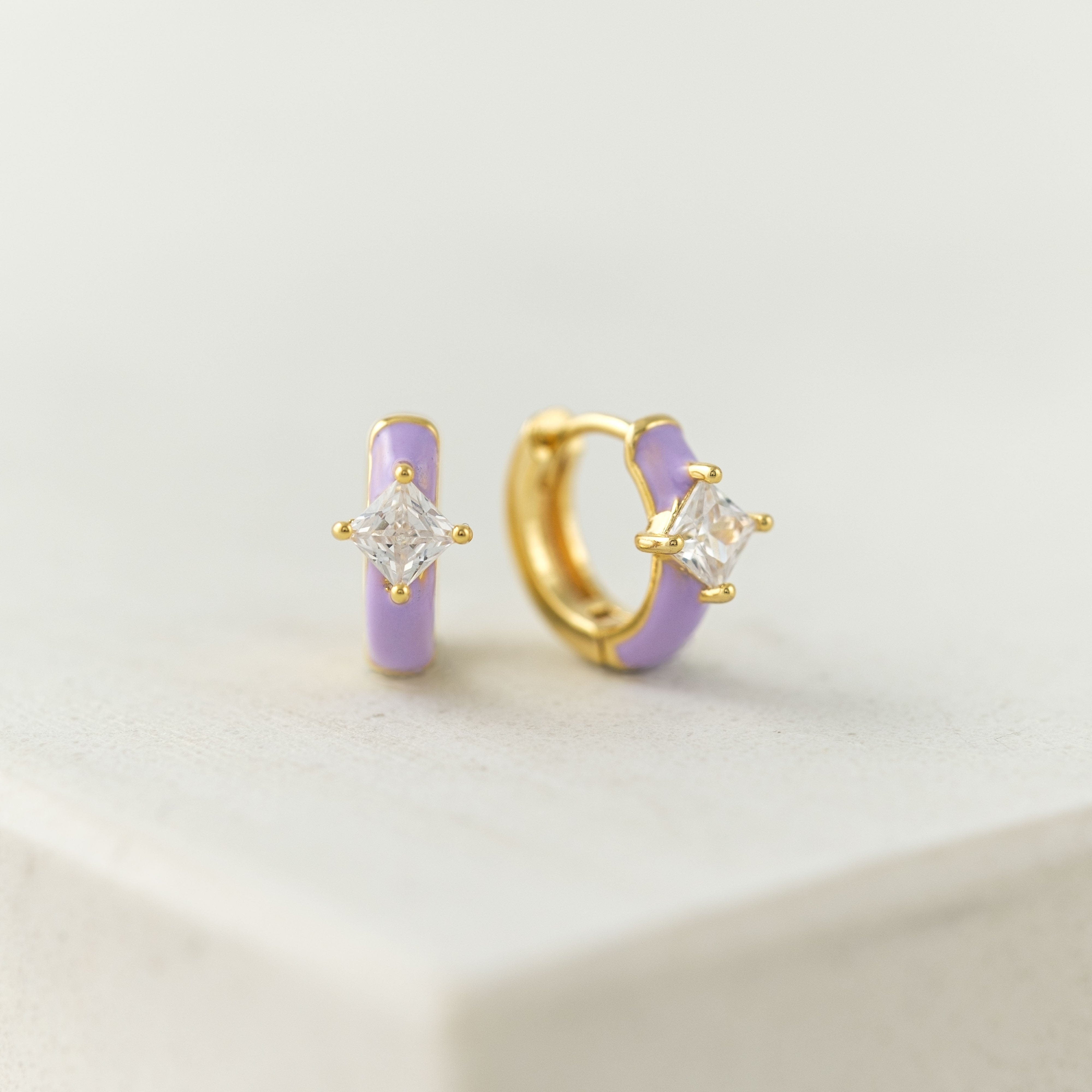 Diamond Enamel Huggie Hoop Earrings for Women - Elegant Gold Plated Small Hoops for Everyday Wear & Special Occasions