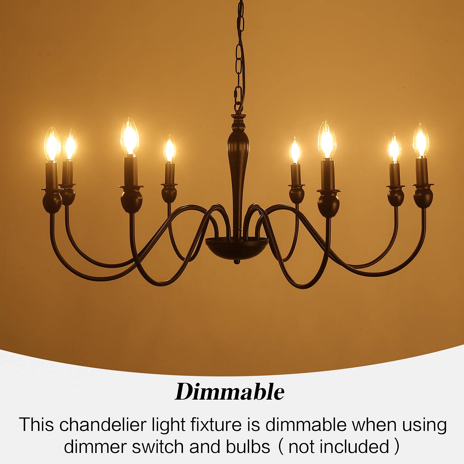 Matte Black Farmhouse Chandelier - 8-Light Rustic Industrial Ceiling Fixture (37 Inch) for Dining Room, Living Room, Bedroom, Kitchen Island & Foyer | Perfect for Farmhouse Decor, Modern Rustic Interiors & Candle-Style Lighting