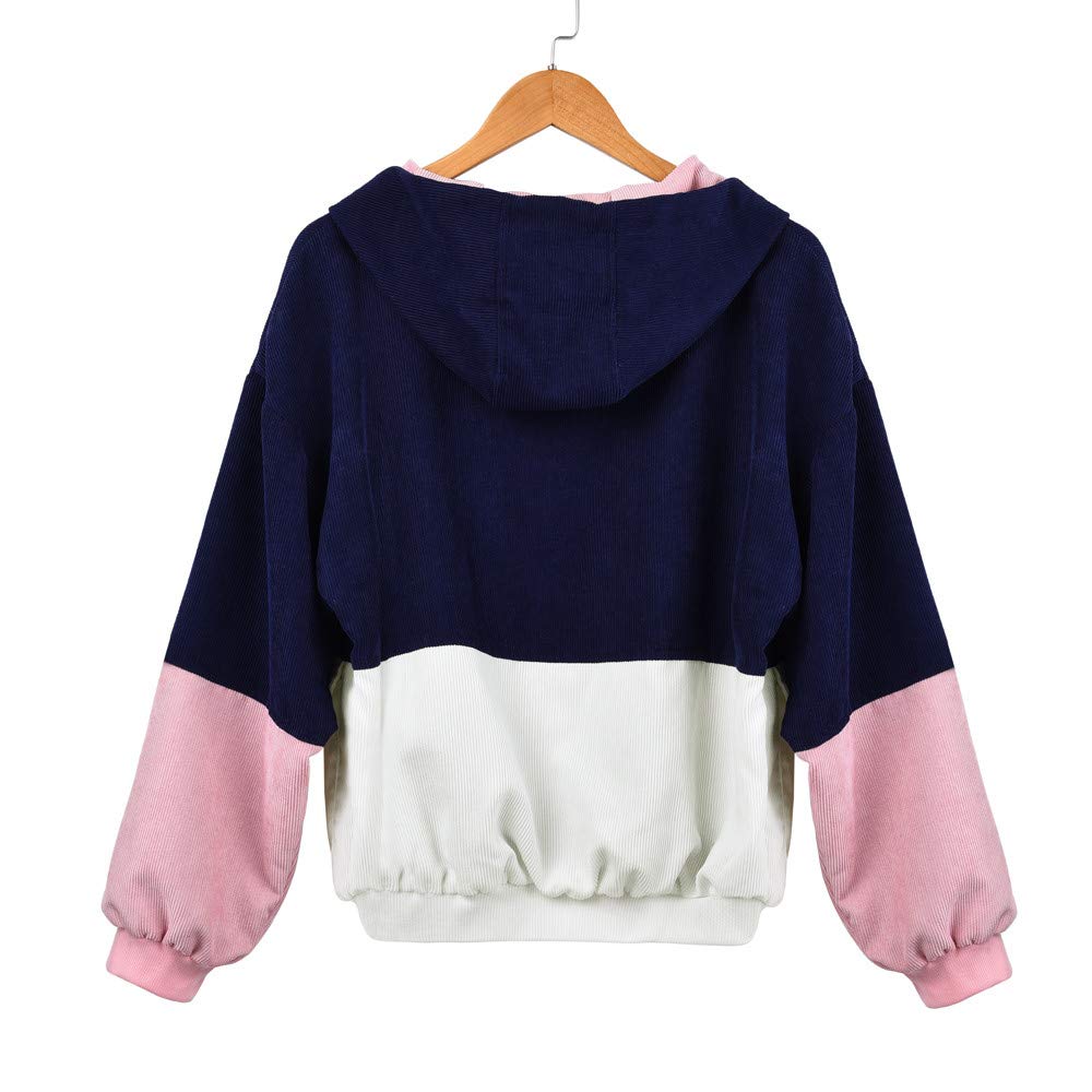 Women's Fleece Hooded Jacket - Long Sleeve Corduroy Patchwork Oversized Windbreaker Coat | Winter Outerwear for Casual Wear, Outdoor Activities & Street Style Fashion