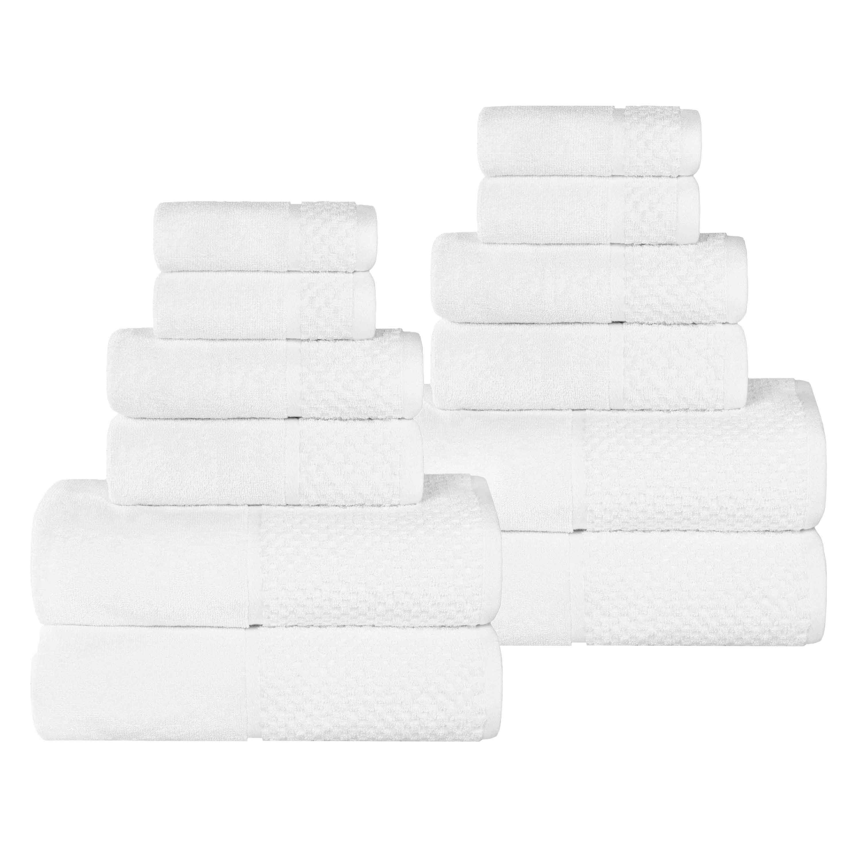 Premium 12-Piece Cotton Plush Jacquard Towel Set - Soft & Absorbent Bath & Hand Towels for Luxury Spa, Hotel, and Home Use