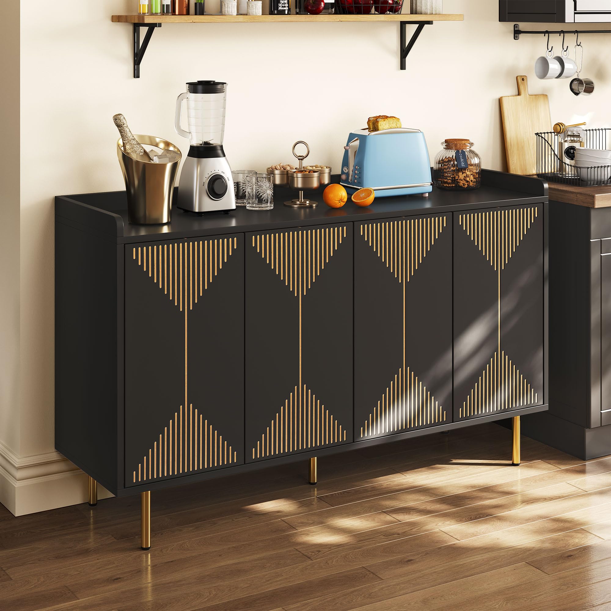 YITAHOME 55 Inch Modern Sideboard Cabinet - Wood Buffet Table with Storage, Carved Design & Rebound Door - Perfect for Kitchen, Dining Room, or Living Room Storage & Display