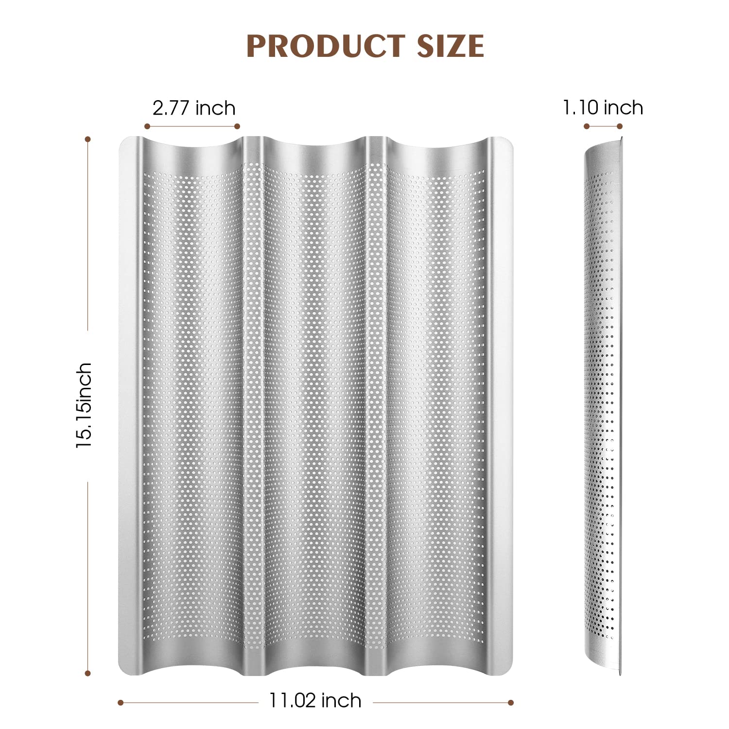 Nonstick French Baguette Pan - 3 Slot Perforated Italian Loaf Bread Baking Mold, Silver | Perfect for Homemade Artisan Bread, French Toast & Restaurant-Style Baking