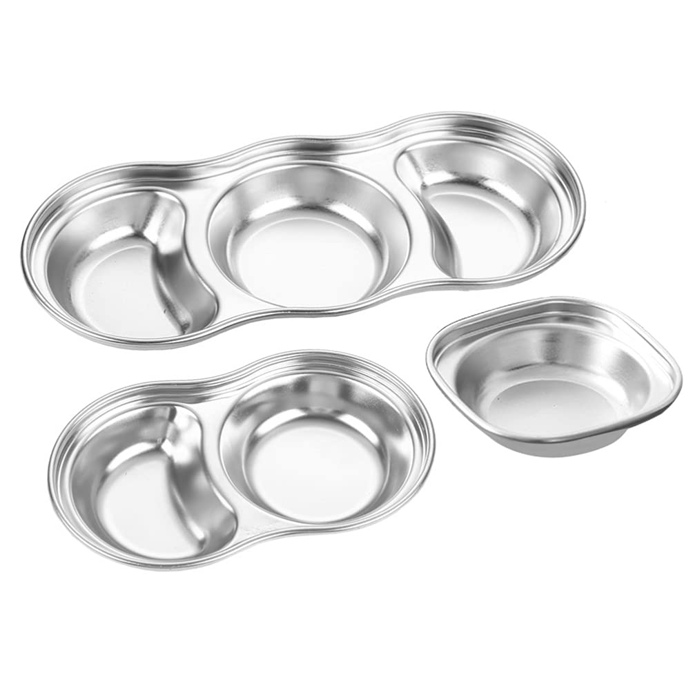 **3-Piece Stainless Steel 3-Compartment Dipping Bowls – Perfect for Soy Sauce, Sushi, Seasoning & Appetizers | Ideal for Home, Restaurants & Korean Cuisine**