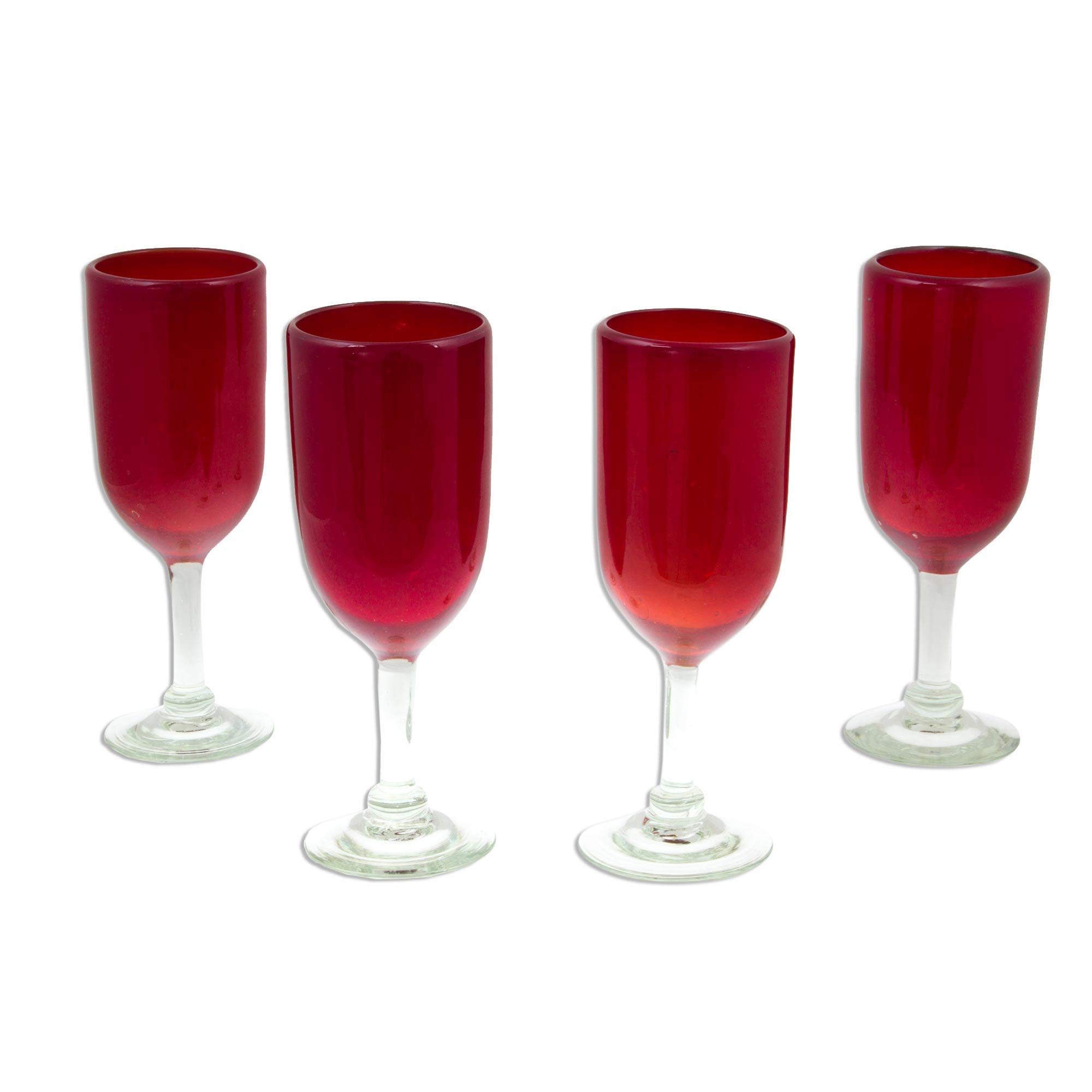 Hand Blown Recycled Glass Champagne Flutes - Set of 2 Red Wine Glasses 8.25