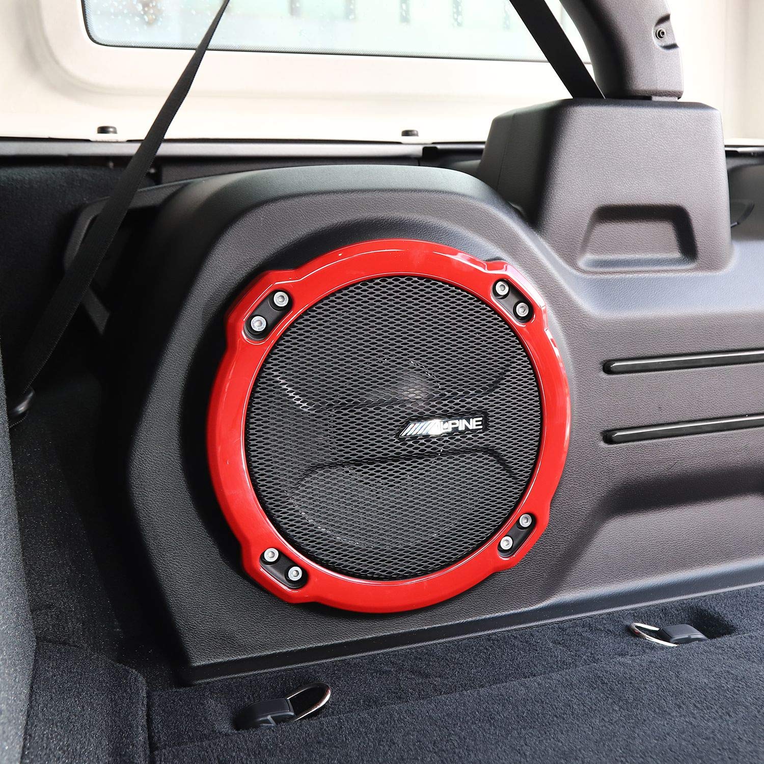 JeCar ABS Trunk Subwoofer Speaker Trim Cover - Interior Accessory Compatible with Jeep Wrangler 2018-2023 JL JLU Rubicon (Red) | Enhanced Bass Protection & Stylish Upgrade for Off-Road Adventures
