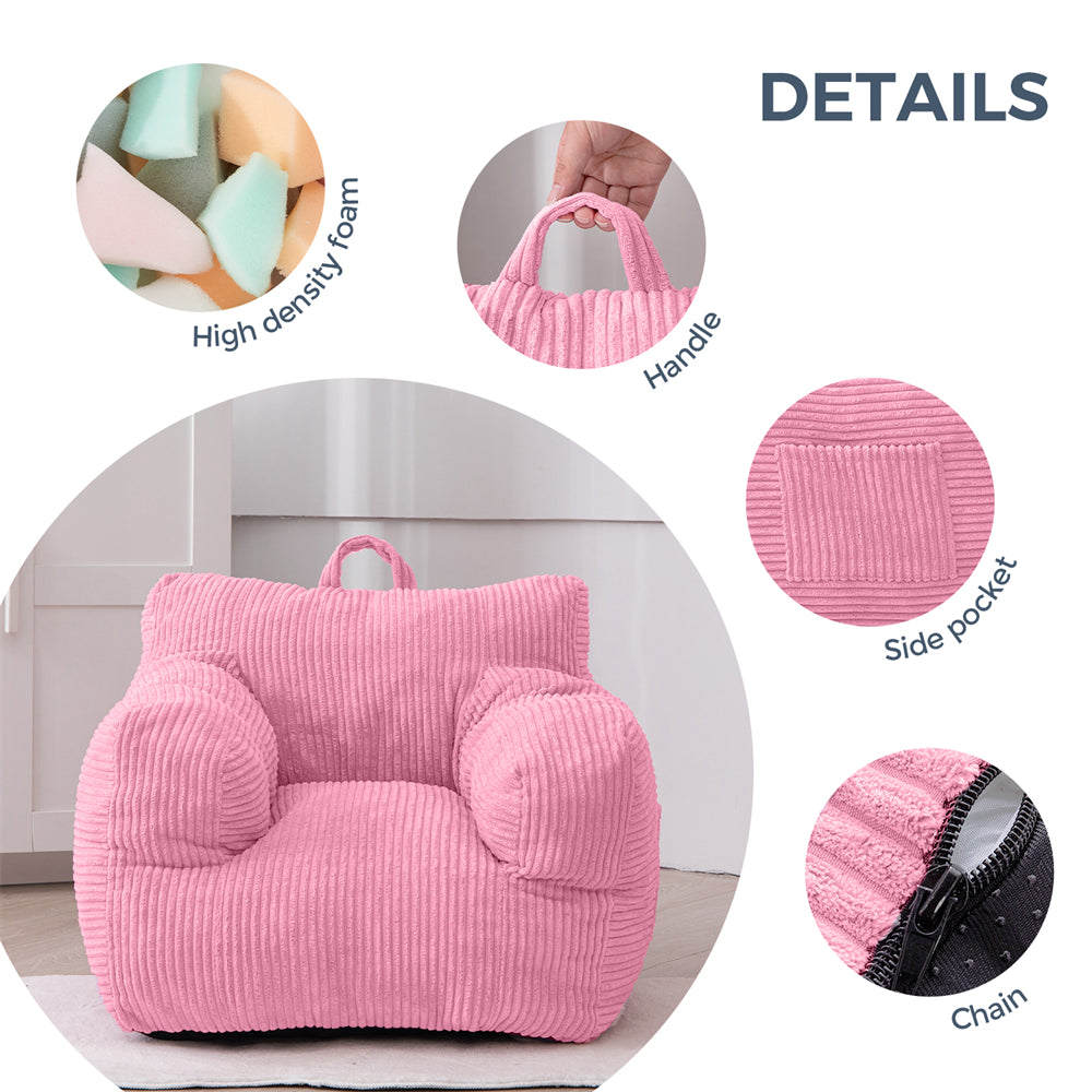 MAXYOYO Kids Bean Bag Chair - Soft Corduroy Bean Bag Couch with Armrests for Children's Room, Nursery & Playroom (Pink) - Perfect for Reading, Gaming & Relaxing