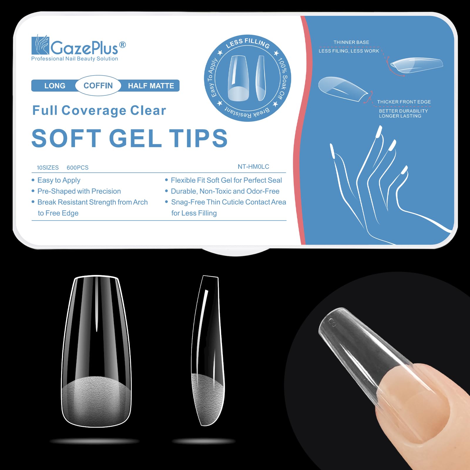 Long Coffin Fake Nail Tips 600pcs - 10 Sizes Matte Soft Gel Nails for Home Salon & DIY Manicure