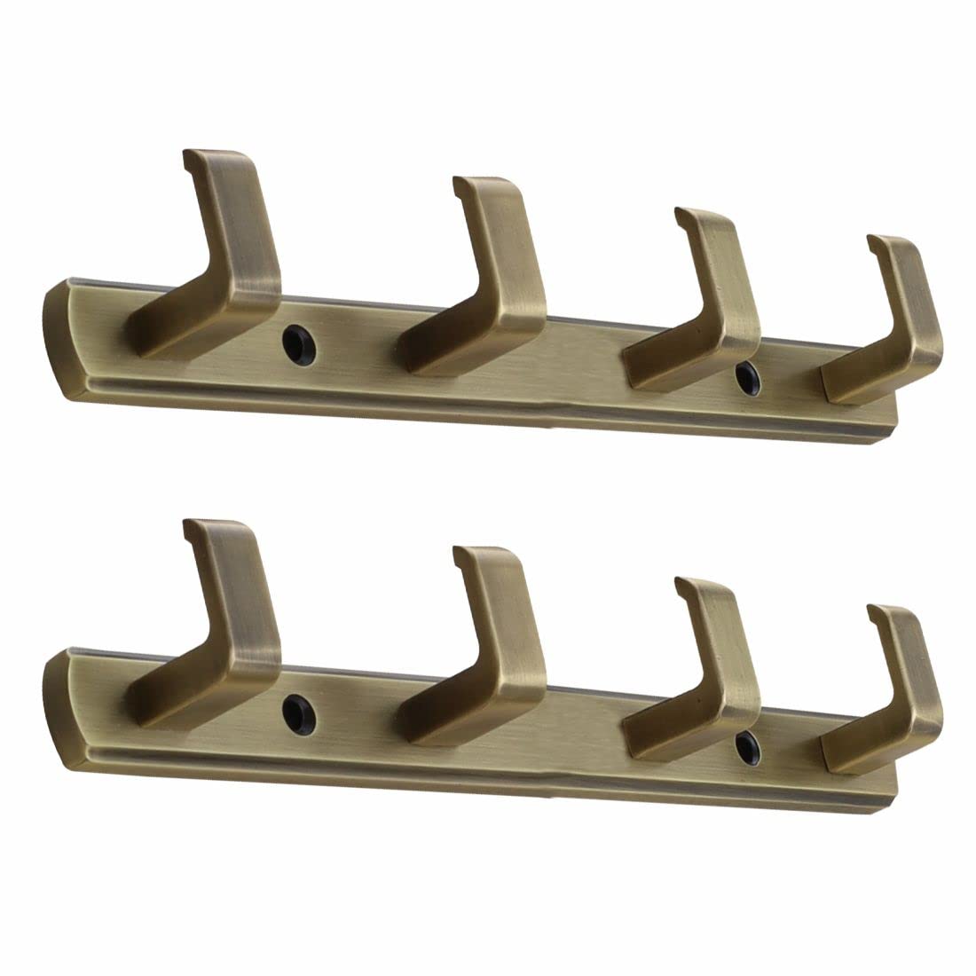 FERIO Zinc 4 Pin Wall Hook - Heavy Duty Bathroom Towel Hook, Robe Hanger for Bedroom, Kitchen & Closet - Sturdy Steel Hooks for Keys, Clothes, Hats & Accessories (Antique Brass, Pack of 2) - Perfect for Organizing Bathrooms, Dorm Rooms and Entryways
