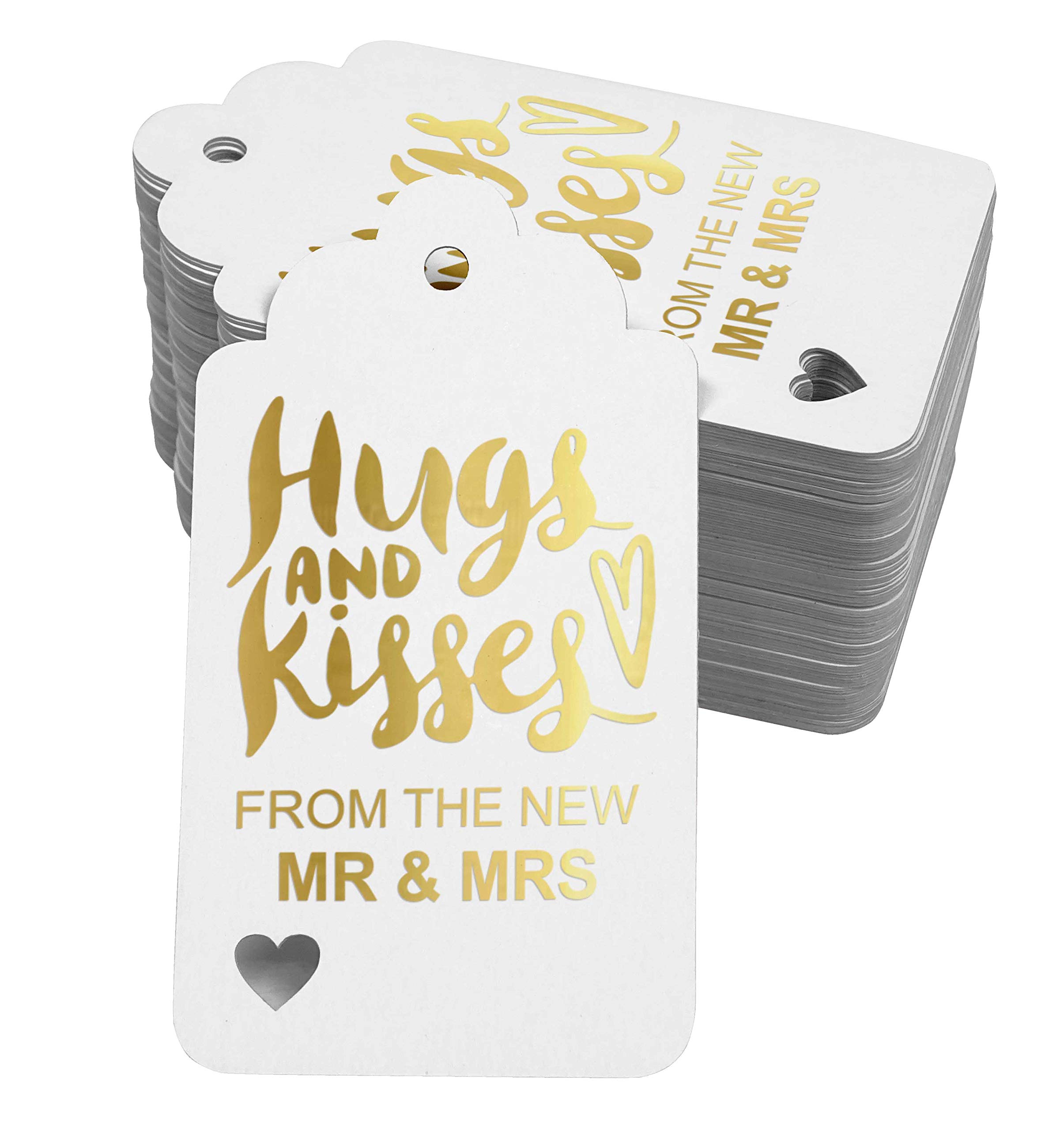 50PCS Real Gold Foil Wedding Favor Tags - Elegant Hugs & Kisses Paper Hang Tags for Bridal Shower, Anniversary & Party Decorations - Perfect for Wedding Favors, Gift Wrapping & Special Events