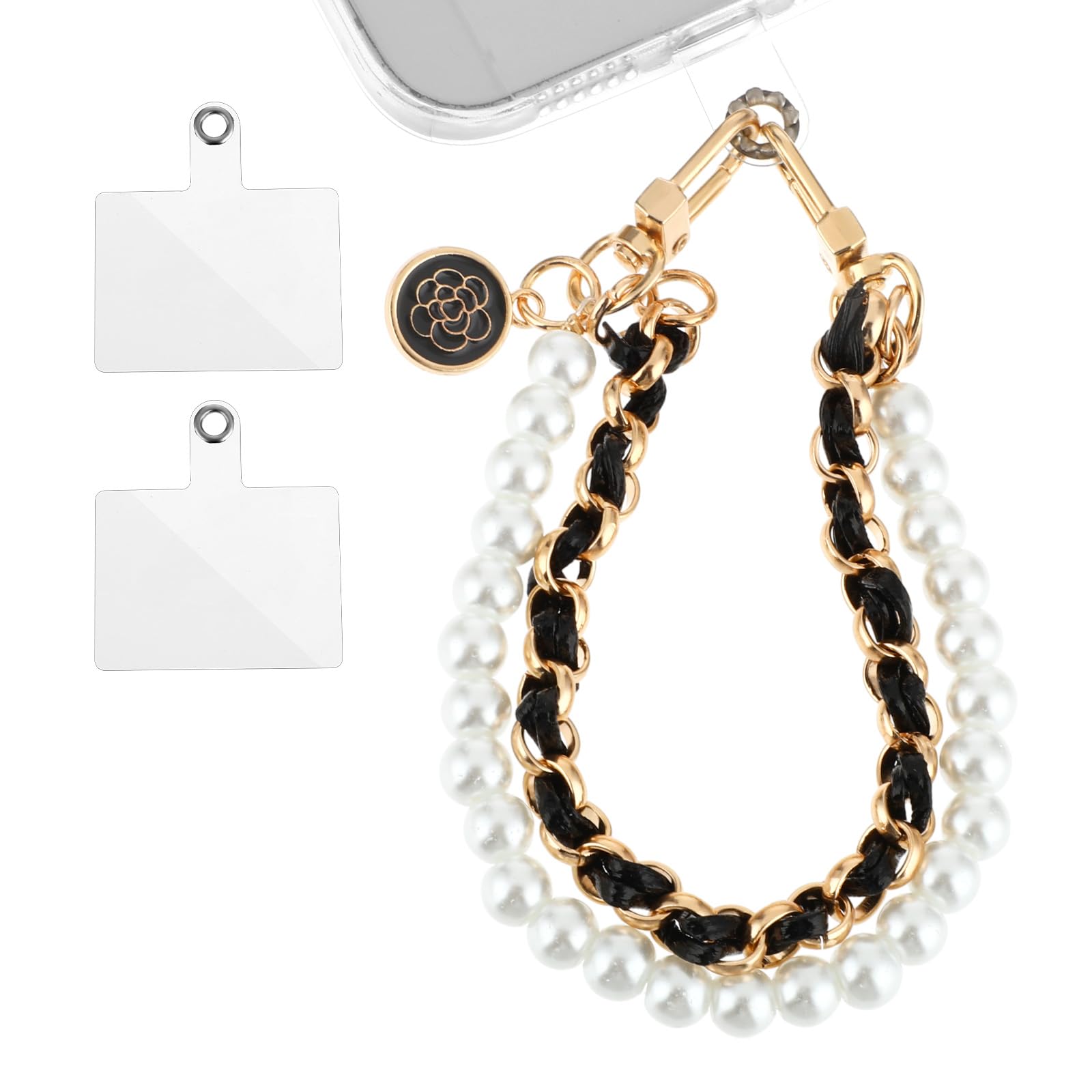 Giantree Universal Phone Lanyard with 2Pcs Back Patch - Adjustable Wrist Strap & Pearl Chain Charm for iPhone, Samsung & Most Smartphones (Rose Gold) - Perfect for Work, Travel & Hands-Free Convenience