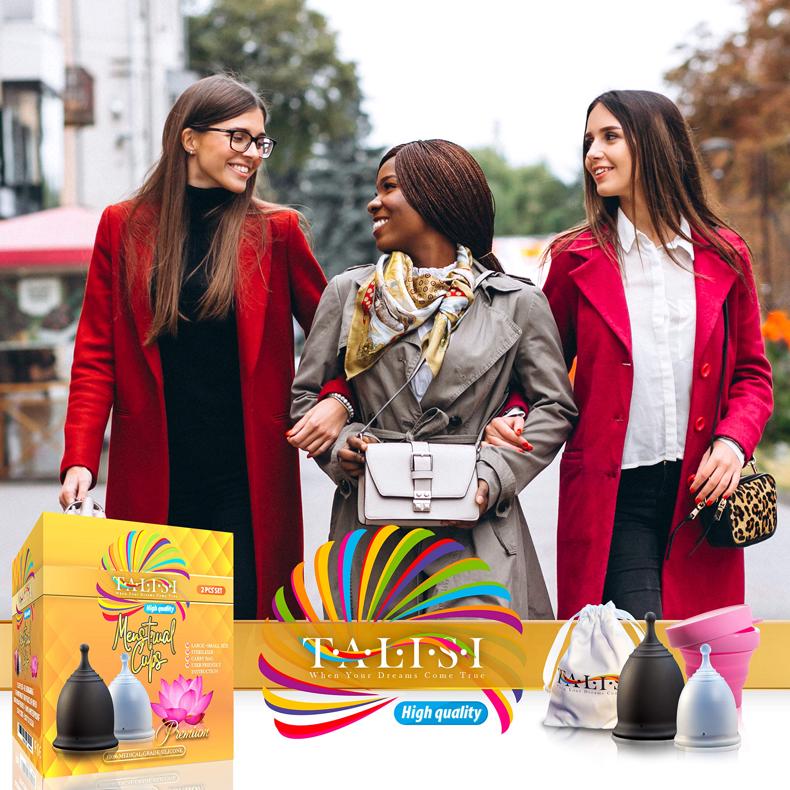 **Talisi Reusable Menstrual Cup Set - Soft Silicone Foldable Period Cup with Sterilizer Case - Eco-Friendly Alternative to Tampons & Pads - Small & Large Sizes for Light & Heavy Flow - Perfect for Travel, Gym & Active Lifestyles**