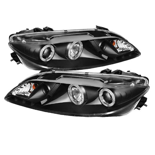 Mazda 6 LED Projector Headlights with Halo DRL & Fog Lights - Black Housing Clear Lens - Upgrade for Night Driving & Enhanced Visibility