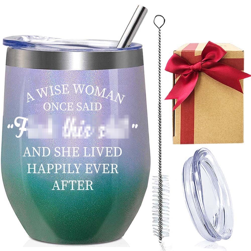 Funny Wine Tumbler 12oz - Glitter Mermaid Design with 'A Wise Woman Once Said' Quote - Perfect Retirement, Birthday & Friendship Gift for Women, Mom, Wife, Sister, Daughter & Coworkers - Great for Office, Home Use & Girls Night Out