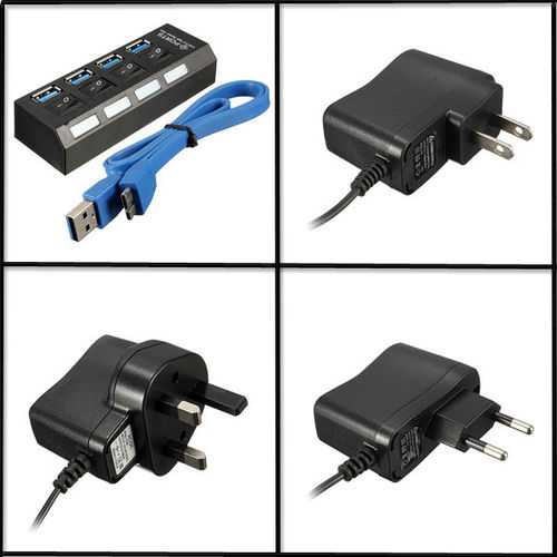 4-Port USB 3.0 Hub with Individual On/Off Switches & AC Power Adapter - High-Speed Data Transfer for Laptop, PC, Gaming & Office Setup