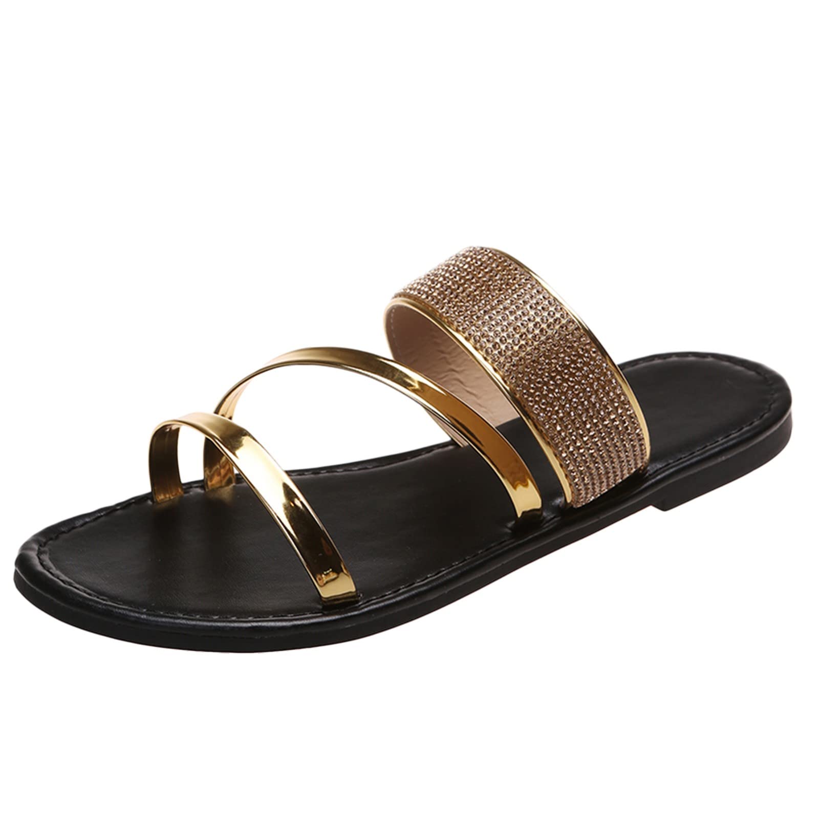 Elegant Women's Rhinestone Roman Sandals - Flat Summer Dressy Shoes for Ladies | Perfect for Beach, Wedding & Casual Outings
