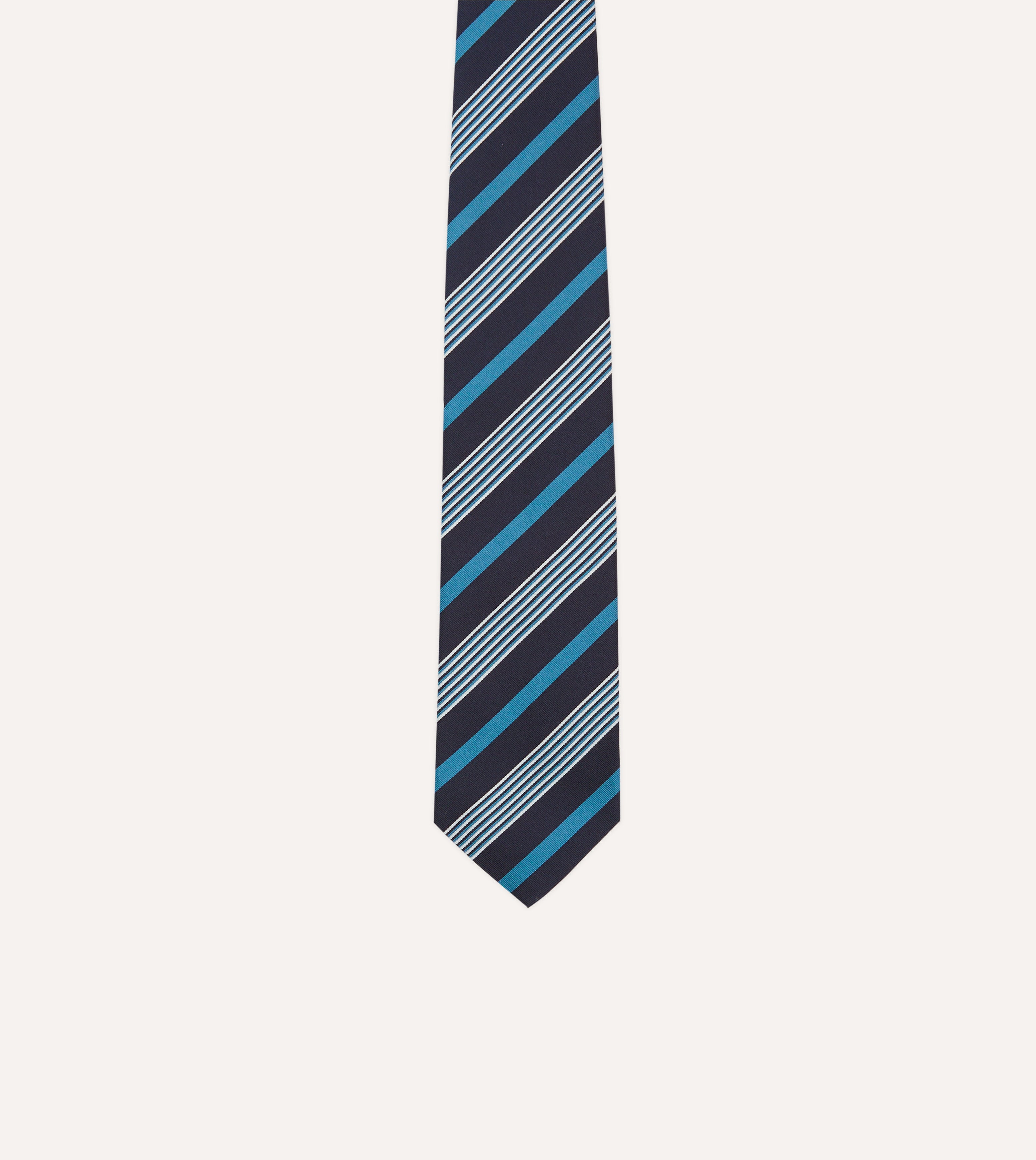 Premium Navy, Blue & White Striped Mogador Silk Tipped Necktie - Elegant Business & Formal Occasion Accessory for Men